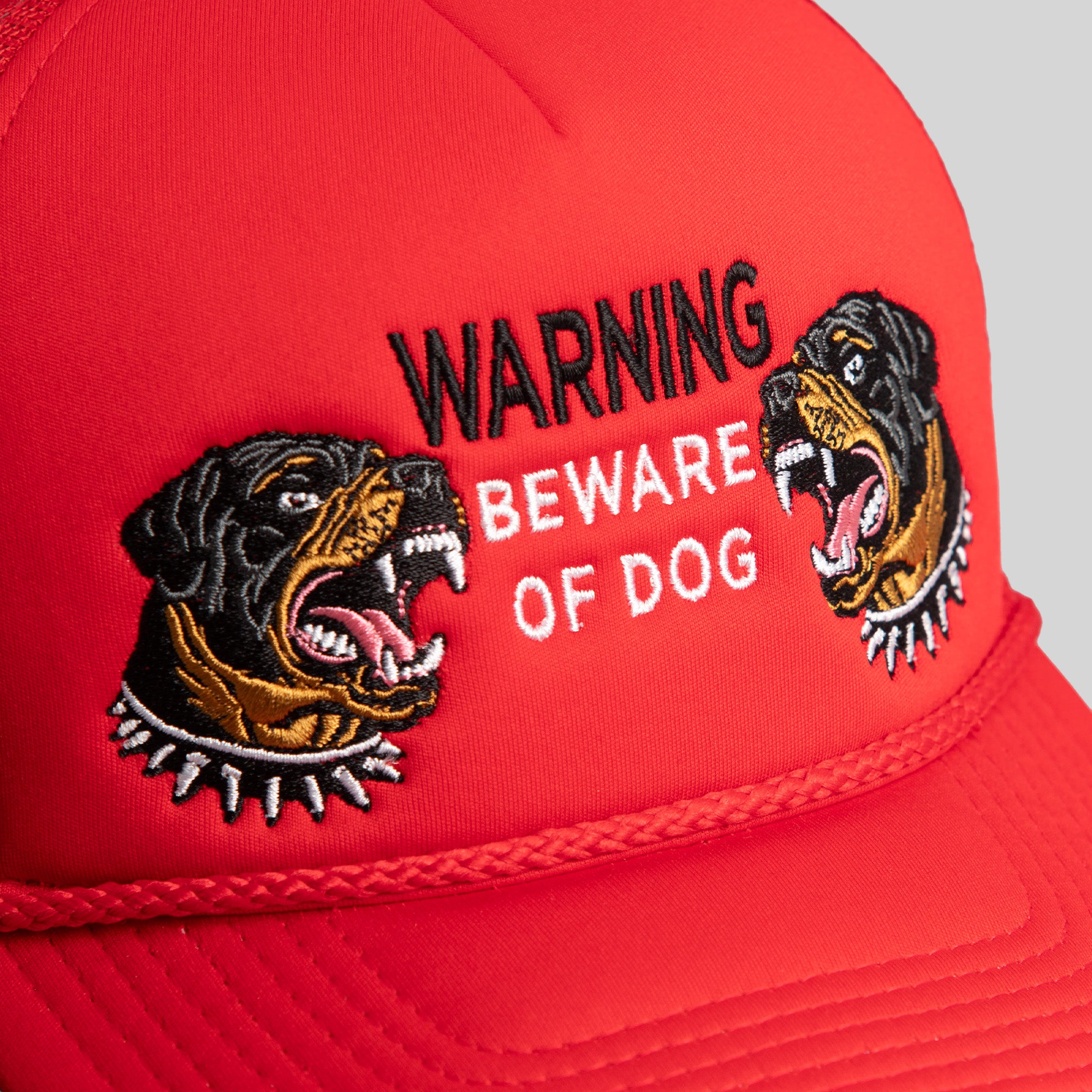 BEWARE OF ROTTY RED TRUCKER HAT