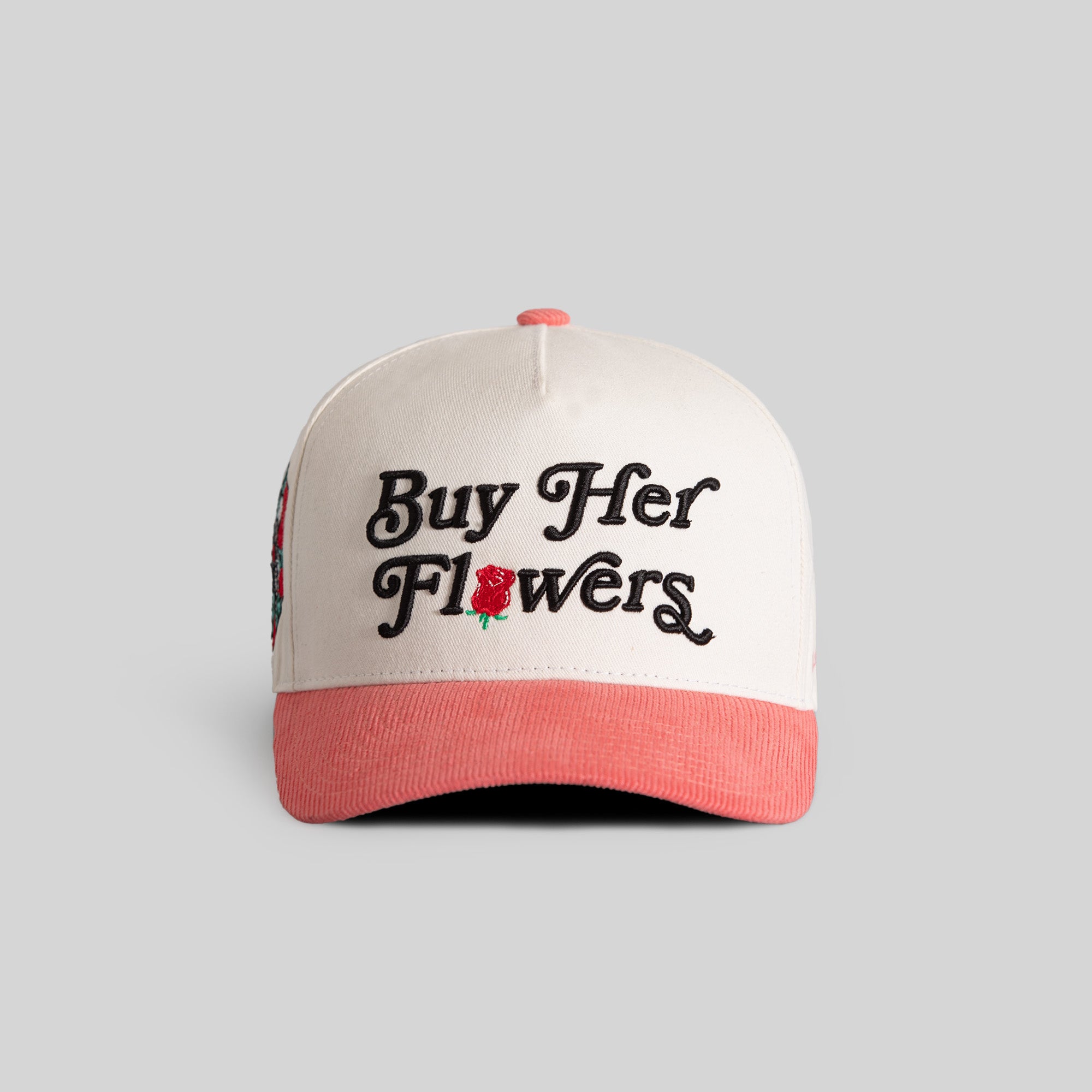 BUY HER FLOWERS OFF WHITE PINK TWILL CORDUROY TRUCKER