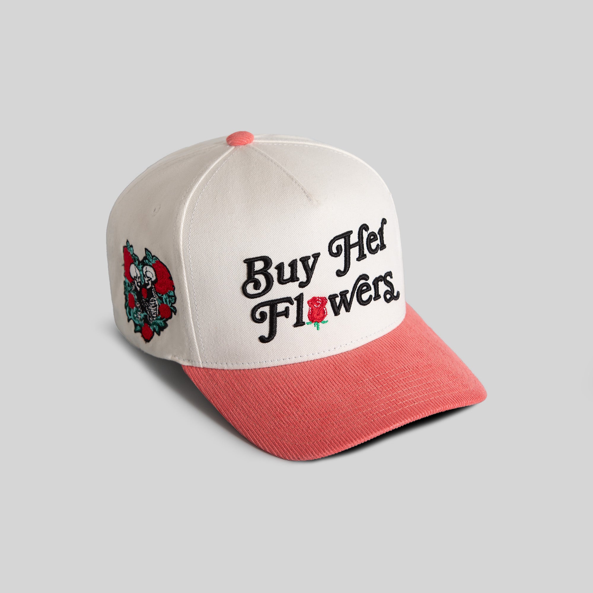 BUY HER FLOWERS OFF WHITE PINK TWILL CORDUROY TRUCKER