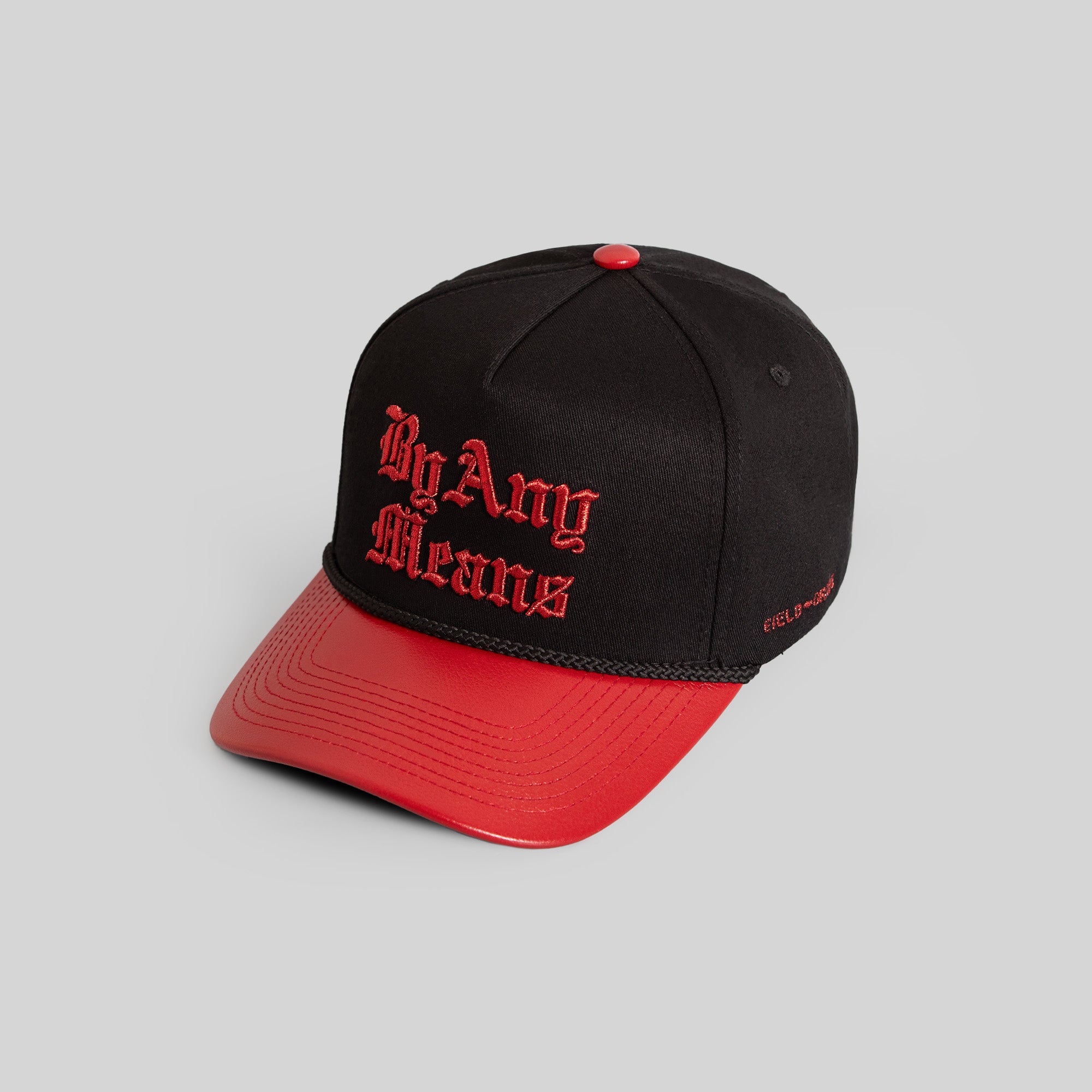 BY ANY MEANS BLACK RED TWILL CAVIAR LEATHER TRUCKER
