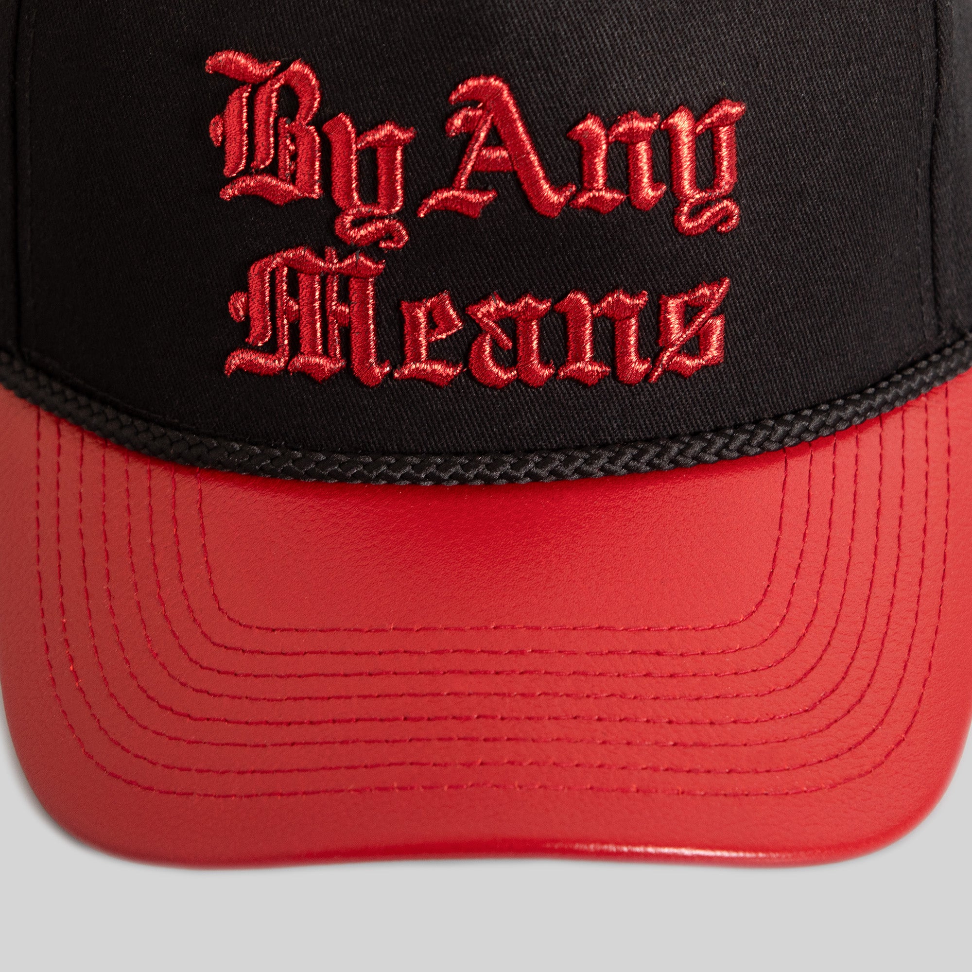 BY ANY MEANS BLACK RED TWILL CAVIAR LEATHER TRUCKER