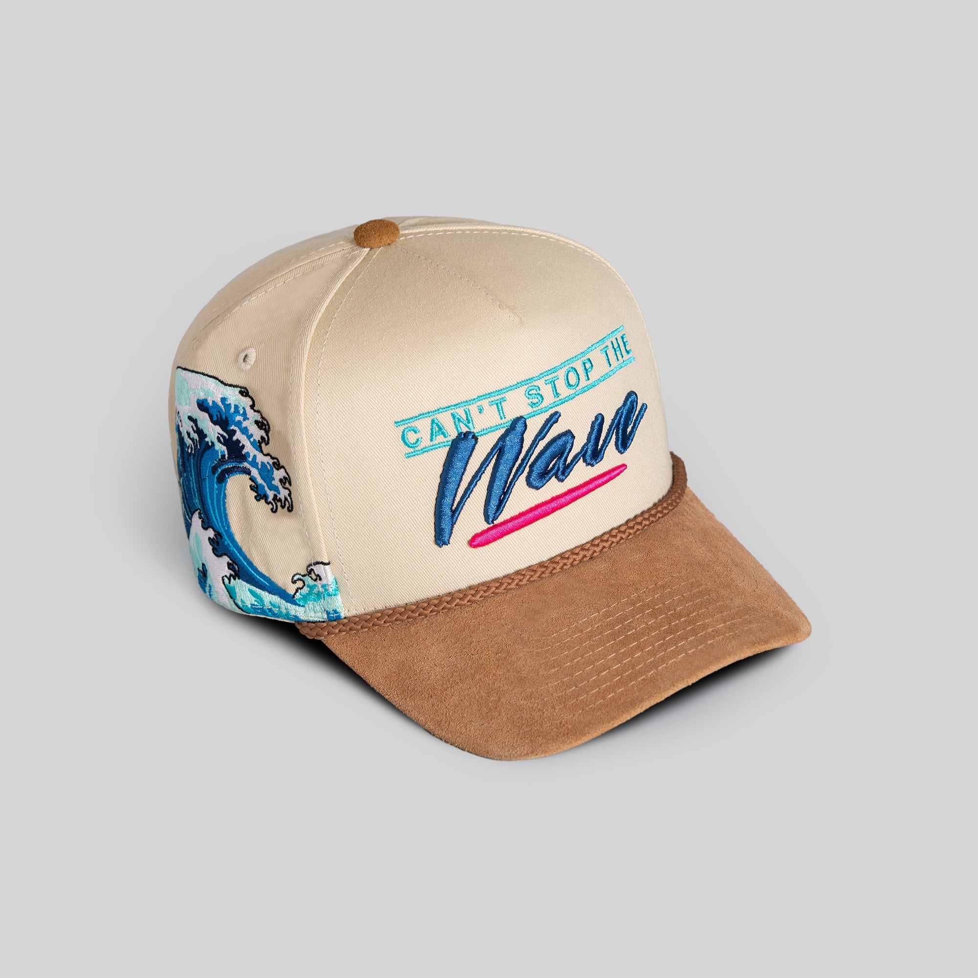 CANT STOP THE WAVE SAND TAUPE TWILL SUEDE TRUCKER