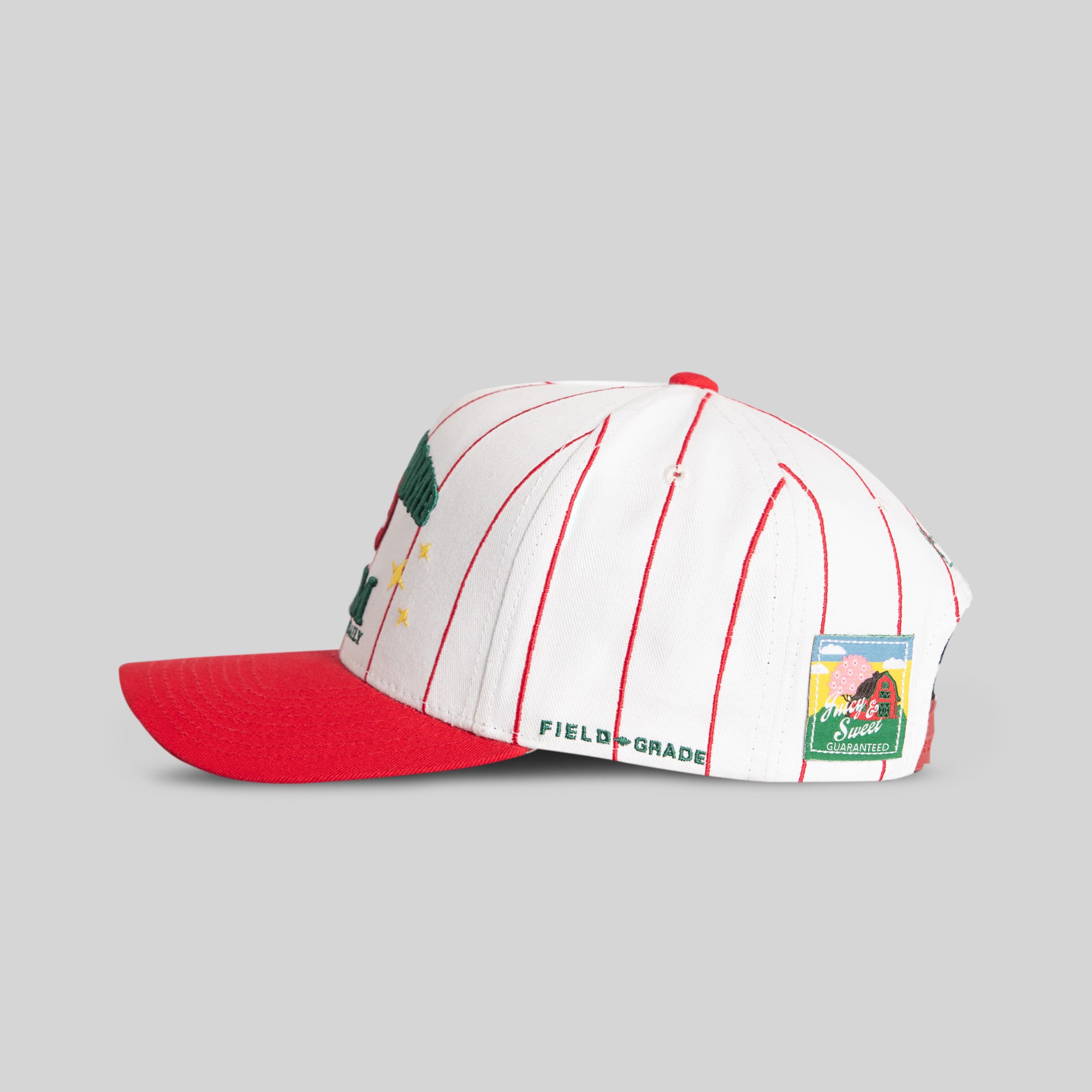 CHERRY BOMB PINSTRIPE TWILL TRUCKER