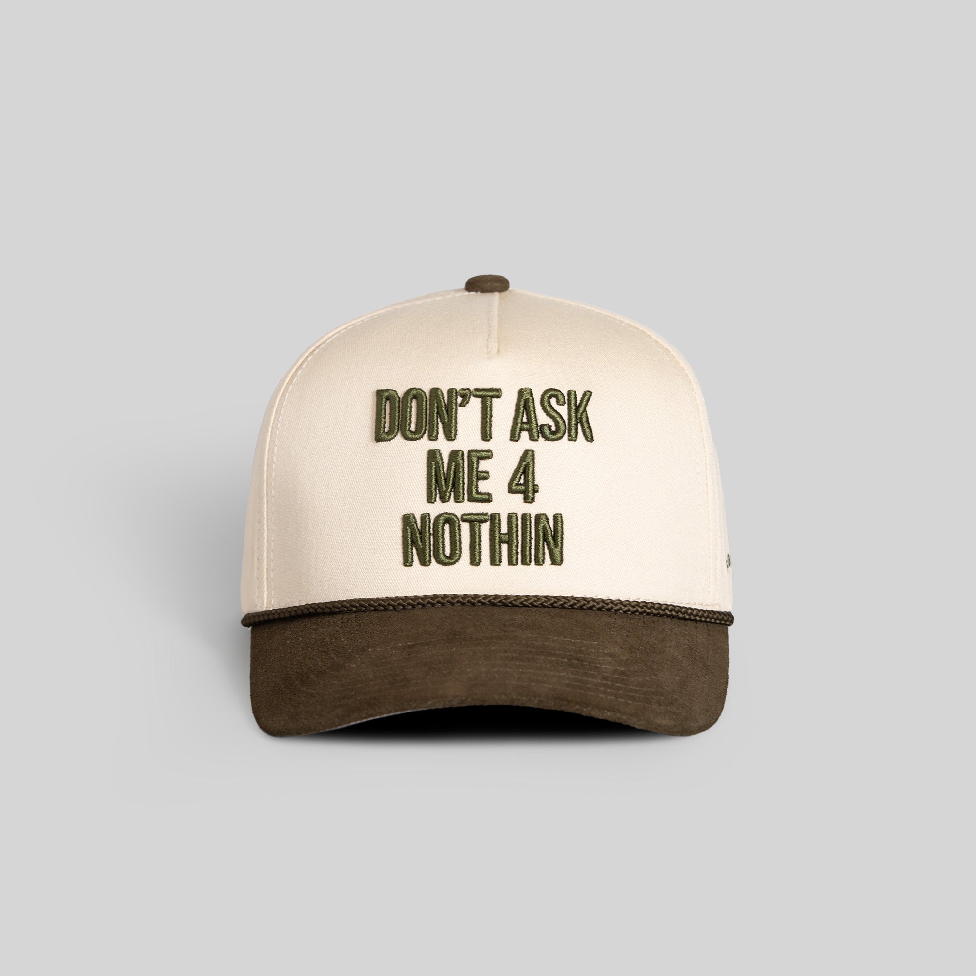 DON'T ASK ME SAND OLIVE TWILL SUEDE TRUCKER