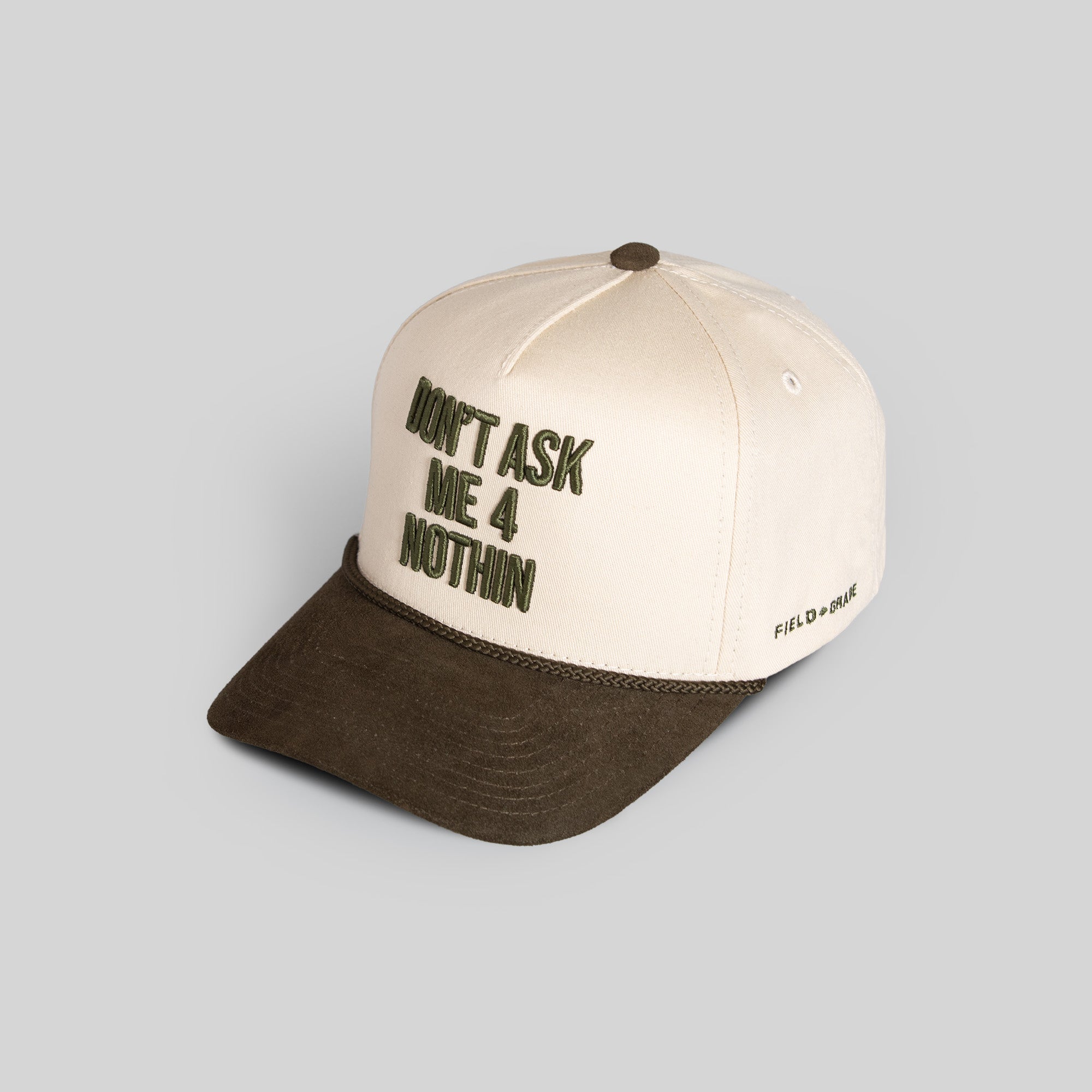 DON'T ASK ME SAND OLIVE TWILL SUEDE TRUCKER