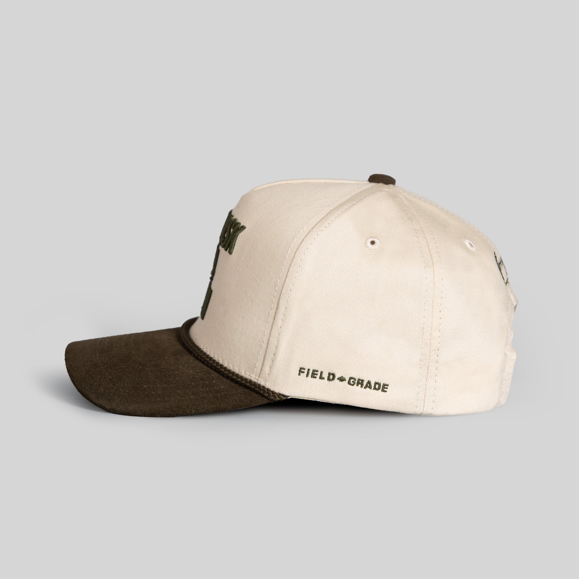 DON'T ASK ME SAND OLIVE TWILL SUEDE TRUCKER