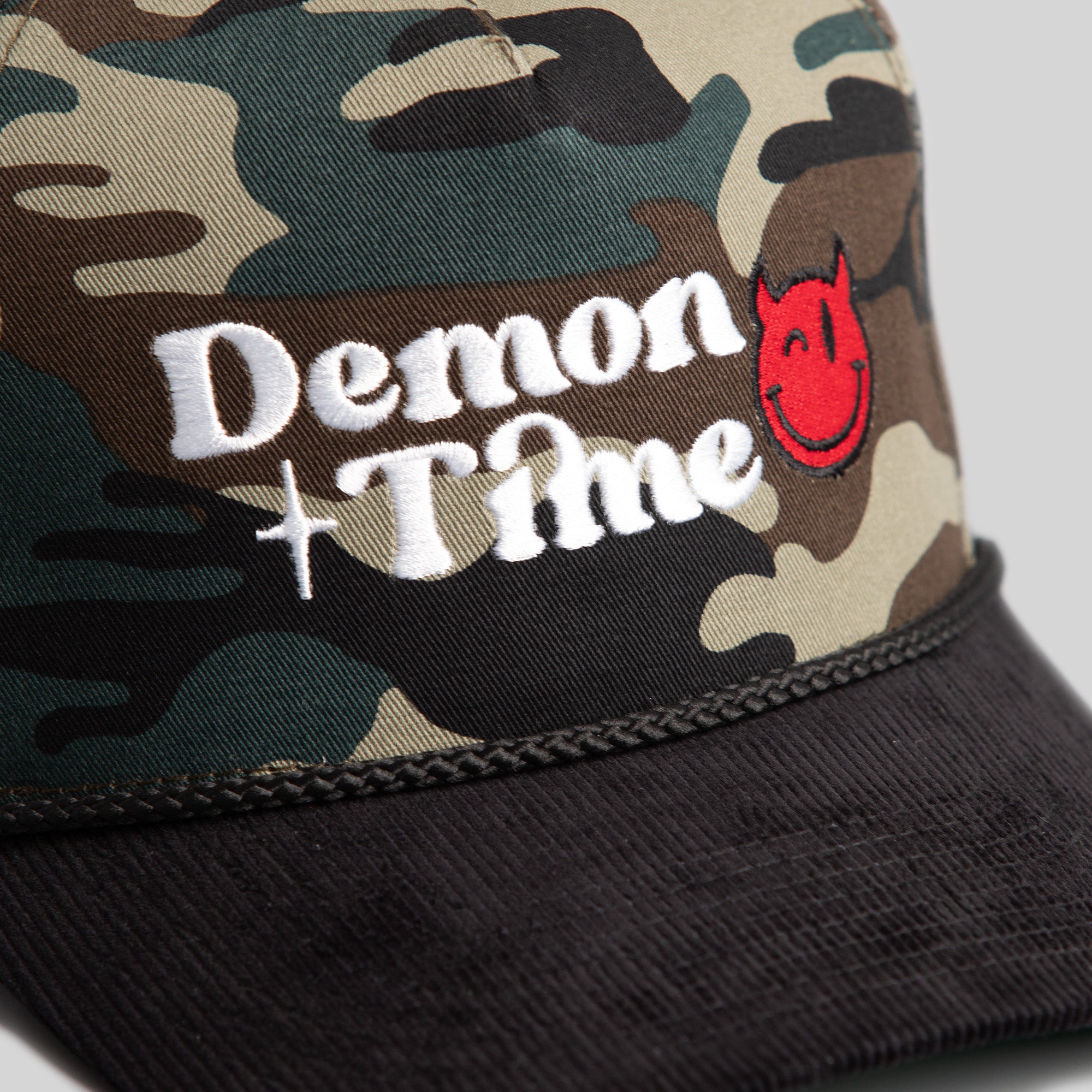 DEMON TIME CAMO/BLACK CORDUROY TRUCKER HAT