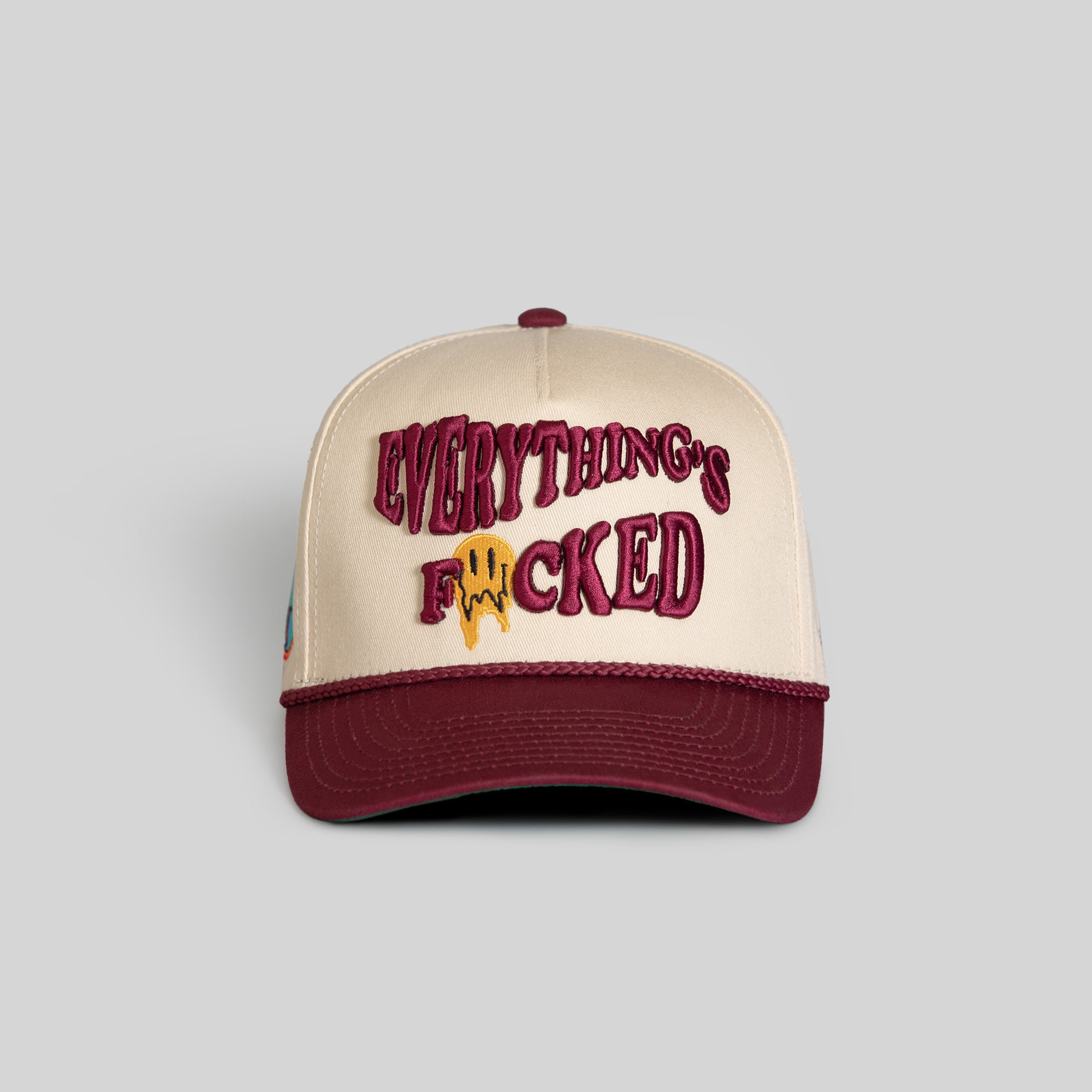 EVERYTHINGS F*CKED SAND BORDEAUX TWILL TRUCKER