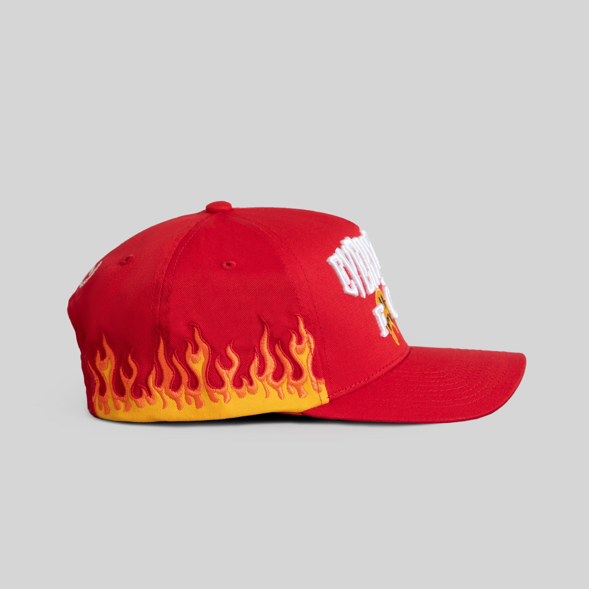EVERYTHINGS F*CKED FLAMES VARSITY RED TWILL TRUCKER