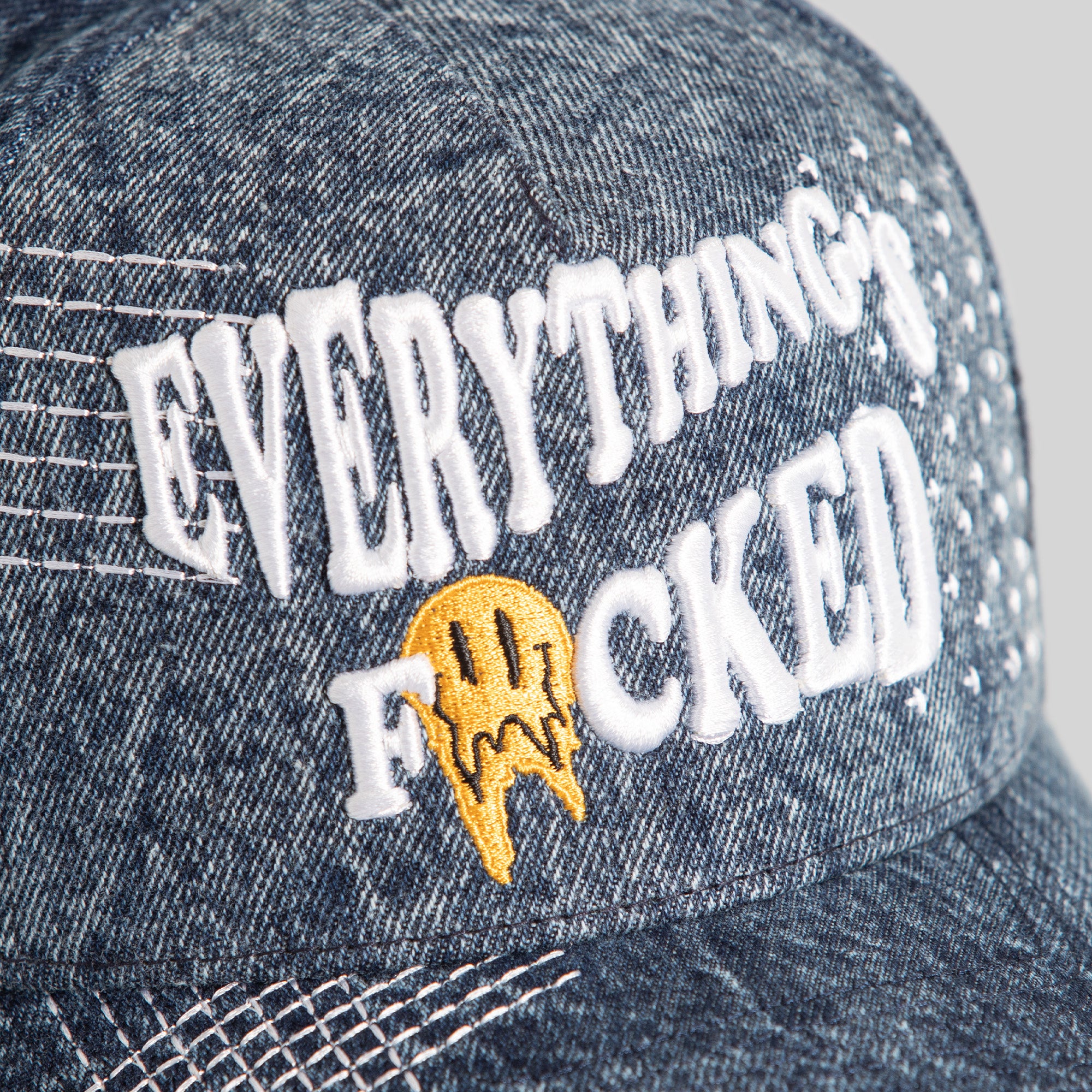 EVERYTHINGS F*CKED SASHIKO BLUE DENIM TRUCKER