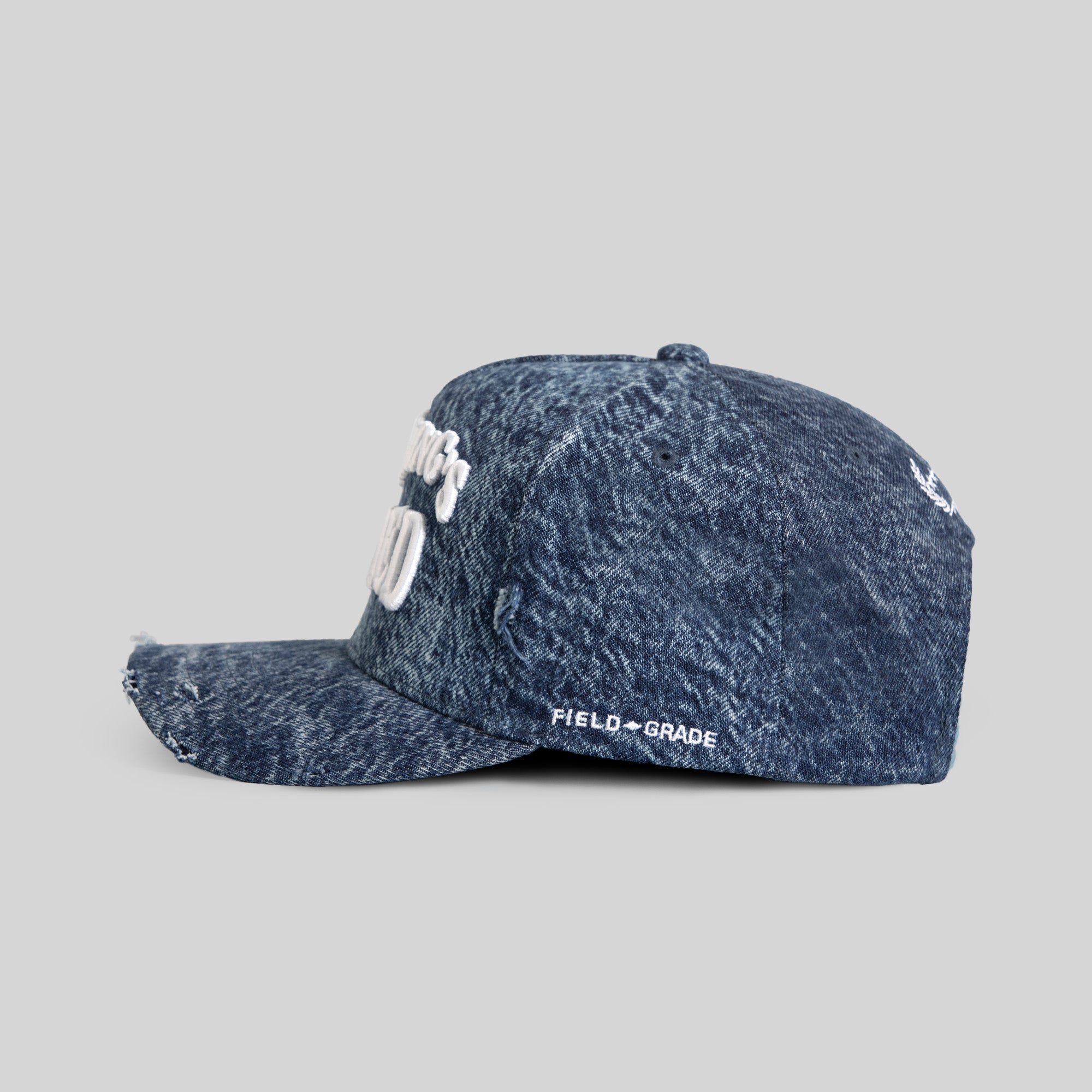 EVERYTHINGS F*CKED WASHED BLUE DISTRESSED DENIM TRUCKER