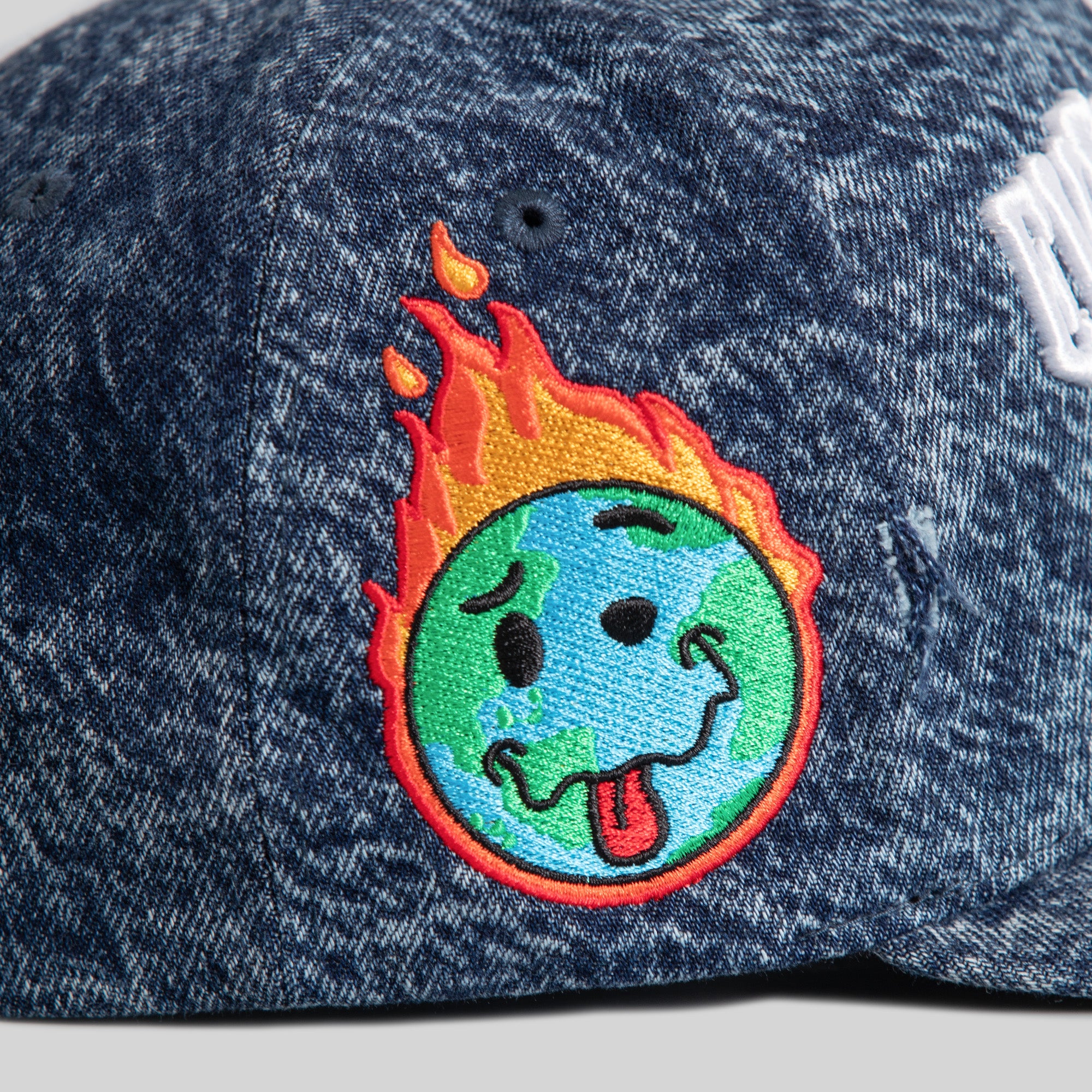 EVERYTHINGS F*CKED WASHED BLUE DISTRESSED DENIM TRUCKER