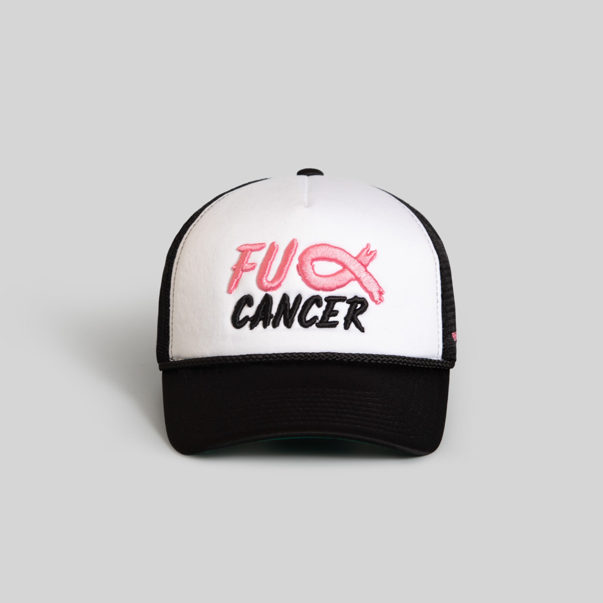 F*CK CANCER WHITE BLACK FOAM TRUCKER HAT