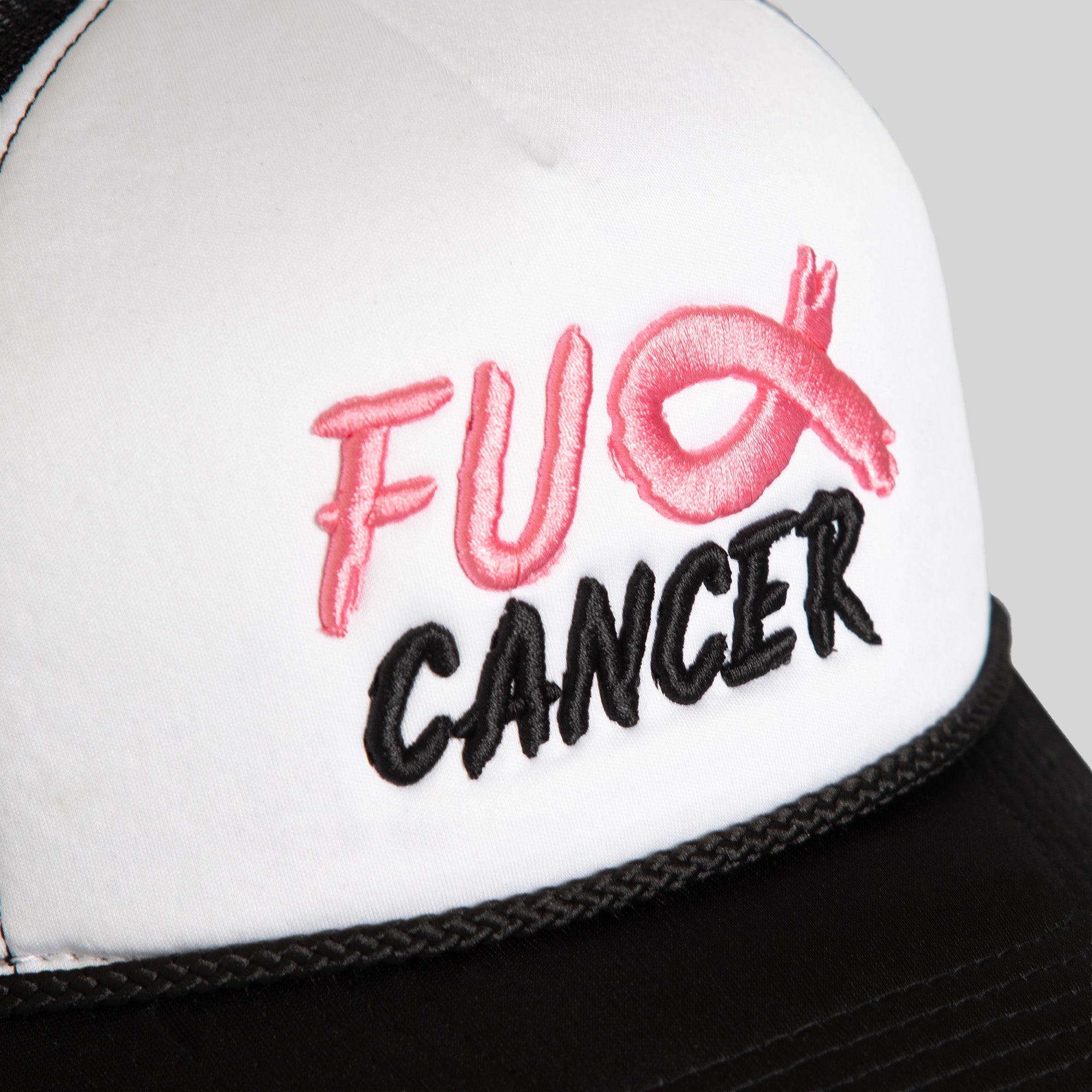 F*CK CANCER WHITE BLACK FOAM TRUCKER HAT