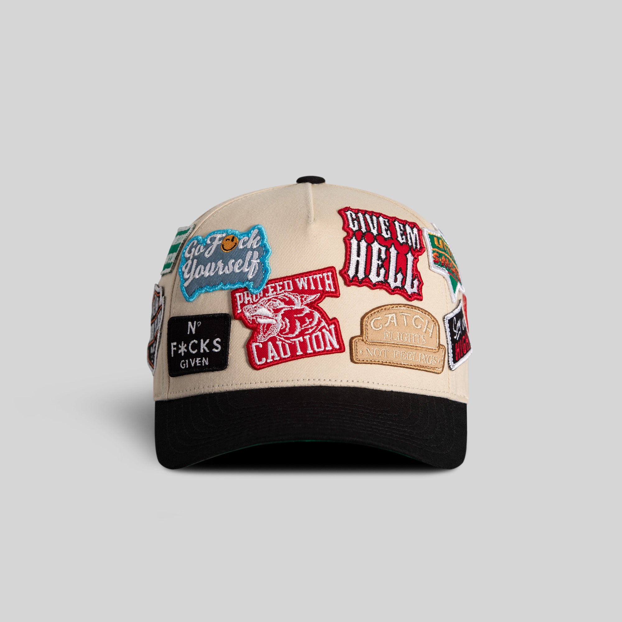 FIELD GRADE LOGOS PATCHWORK SAND BLACK TWILL TRUCKER