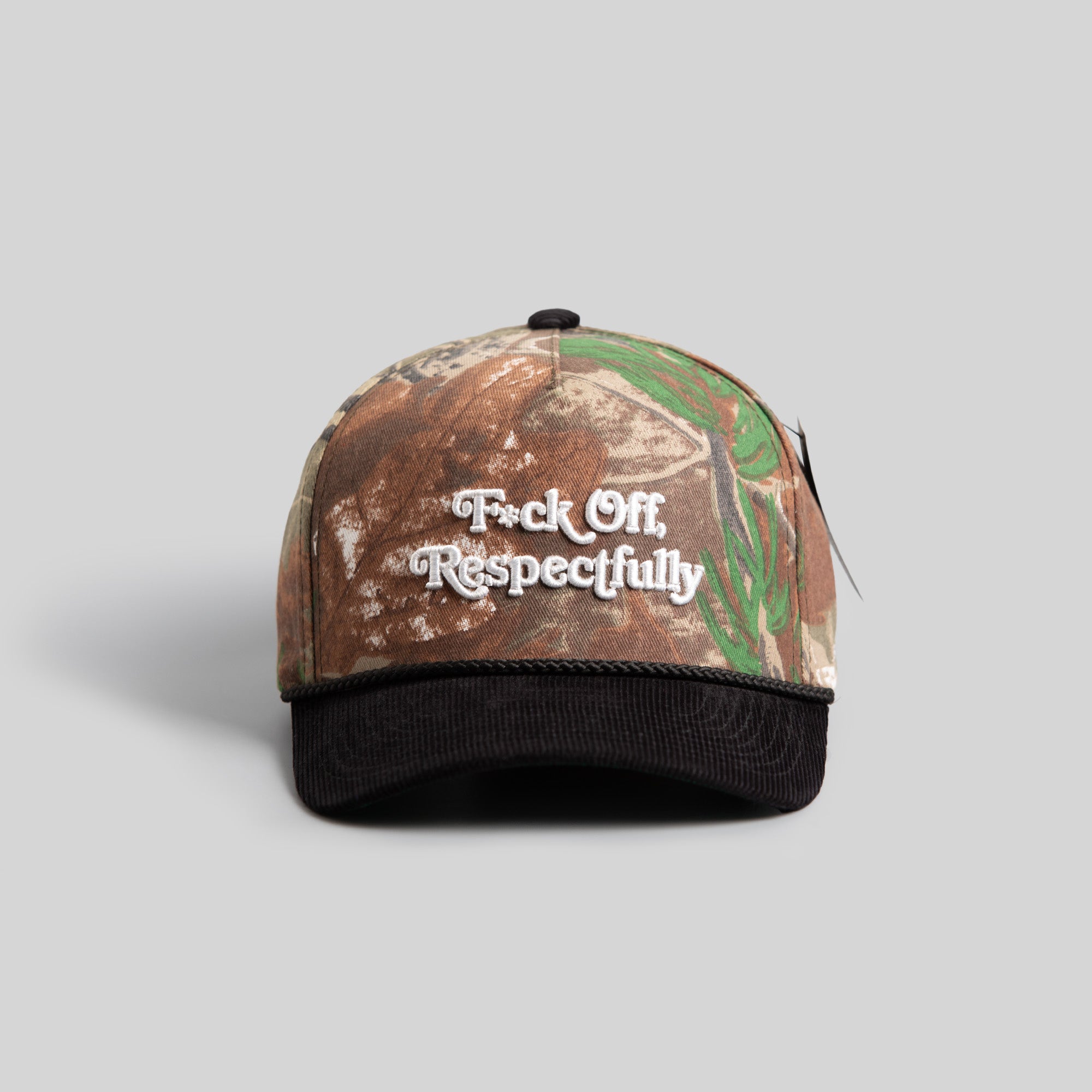 RESPECTFULLY CAMO/BLACK TRUCKER HAT