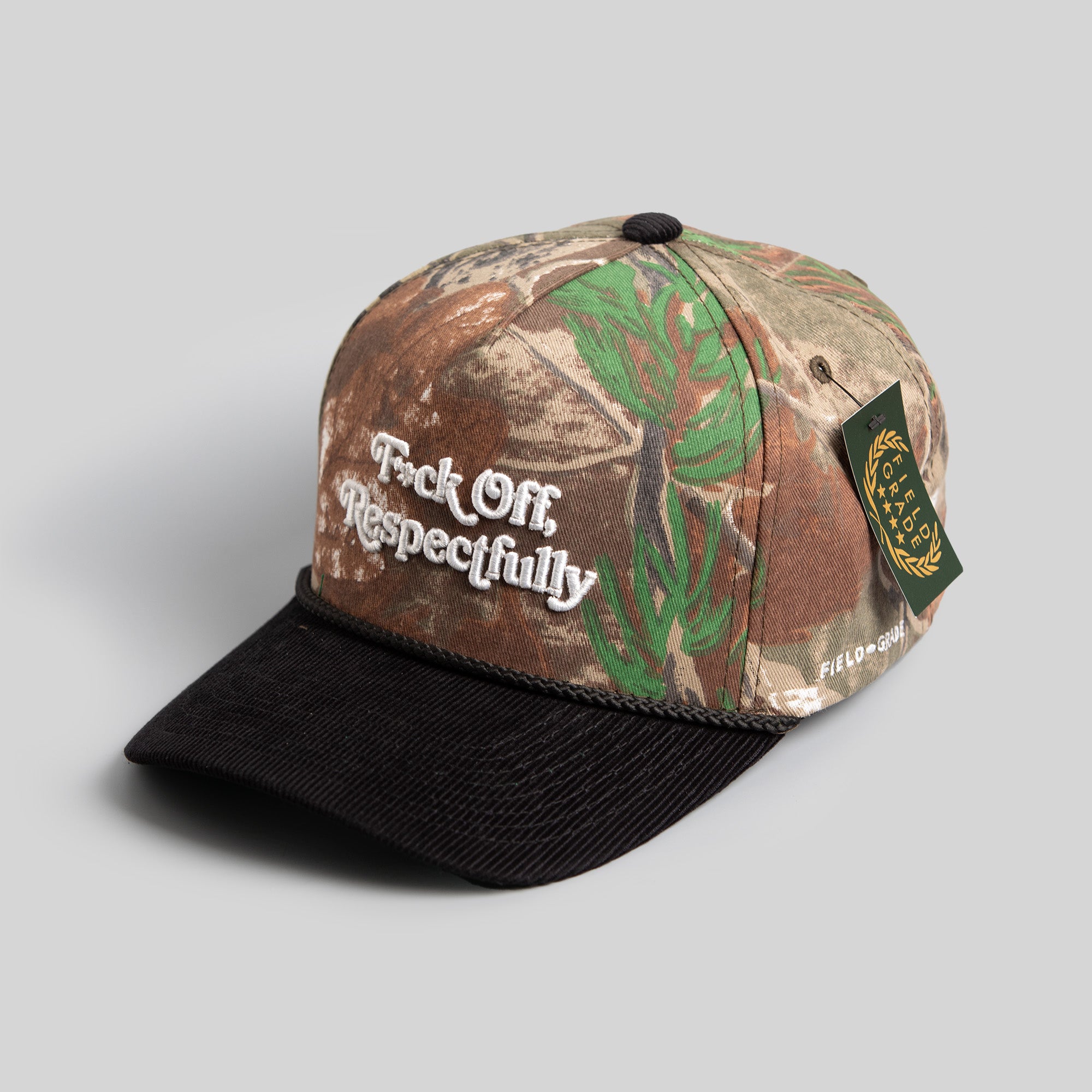 RESPECTFULLY CAMO/BLACK TRUCKER HAT