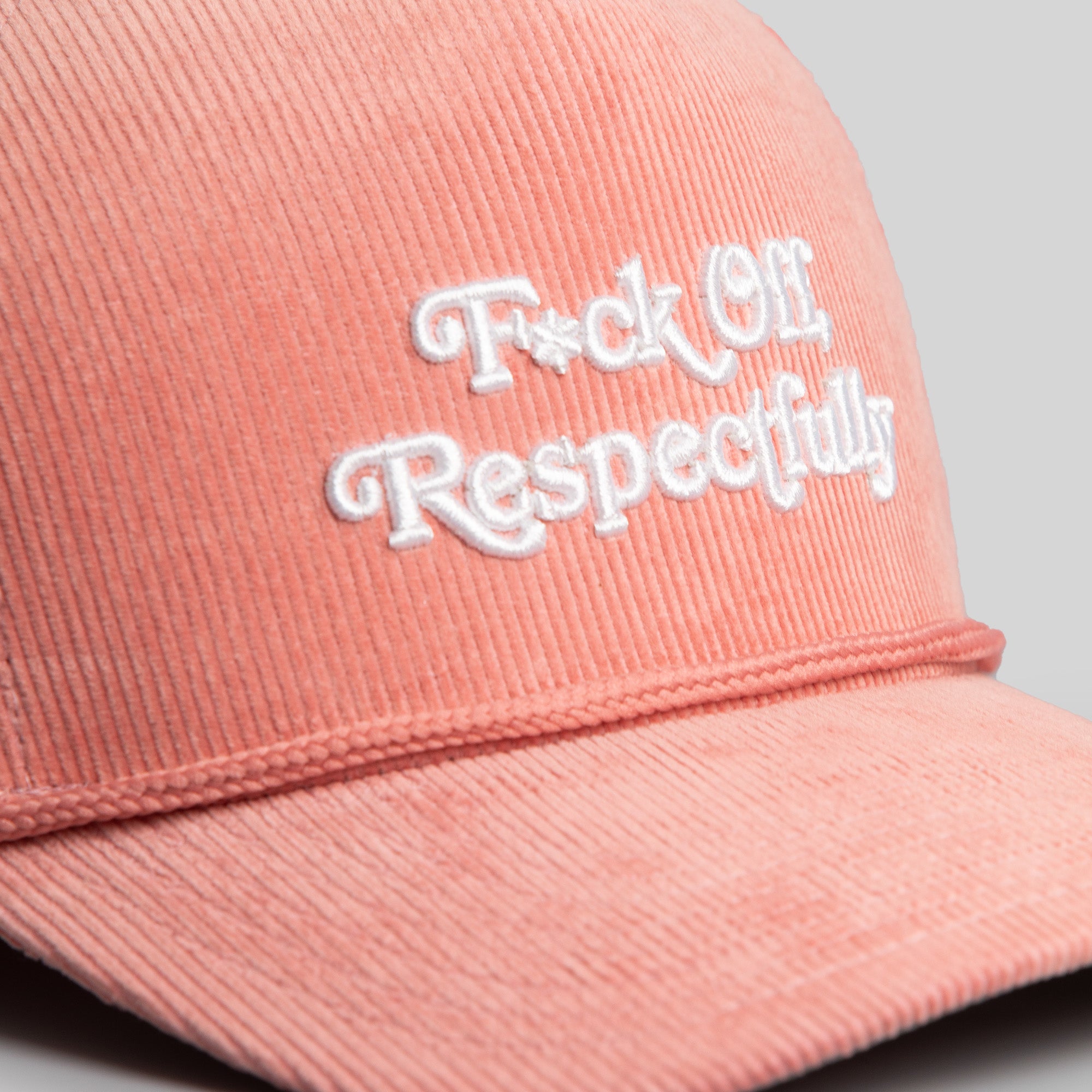 RESPECTFULLY ROSE PINK CORDUROY TRUCKER HAT