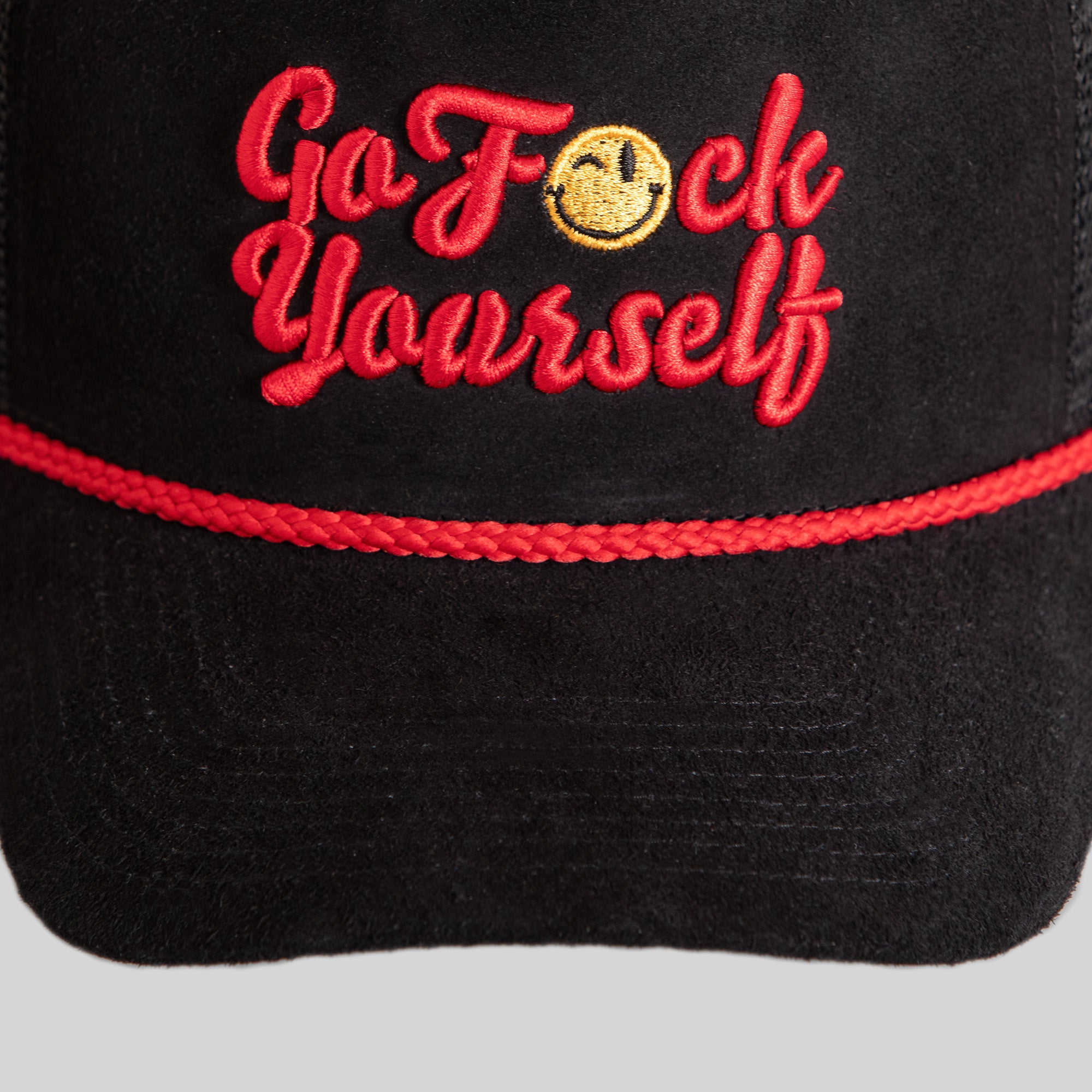 GO F*CK YOURSELF BLACK SUEDE MESH TRUCKER