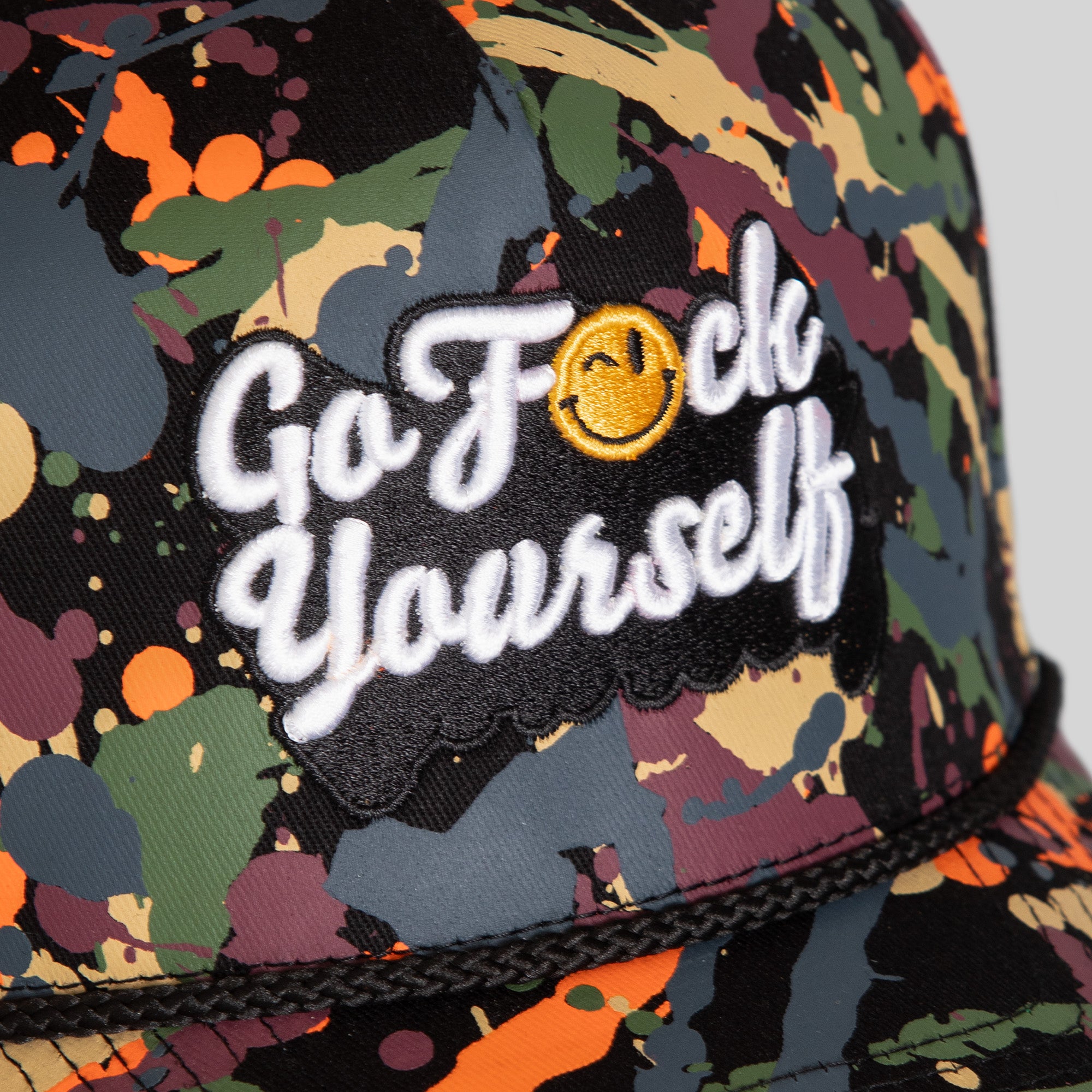GO F*CK YOURSELF BLACK SPLATTER TWILL TRUCKER