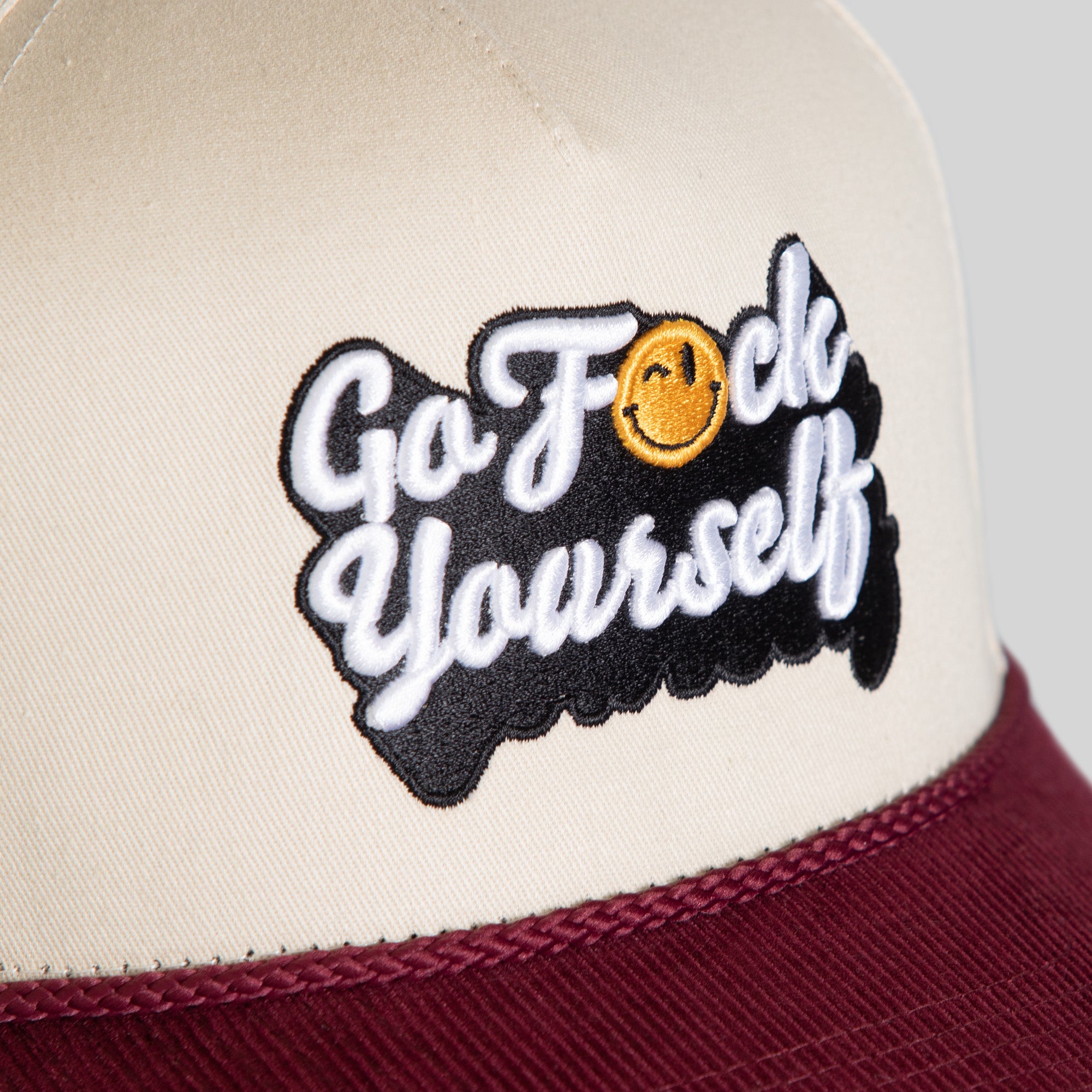 GO F*CK YOURSELF SAND BORDEAUX TWILL CORDUROY TRUCKER