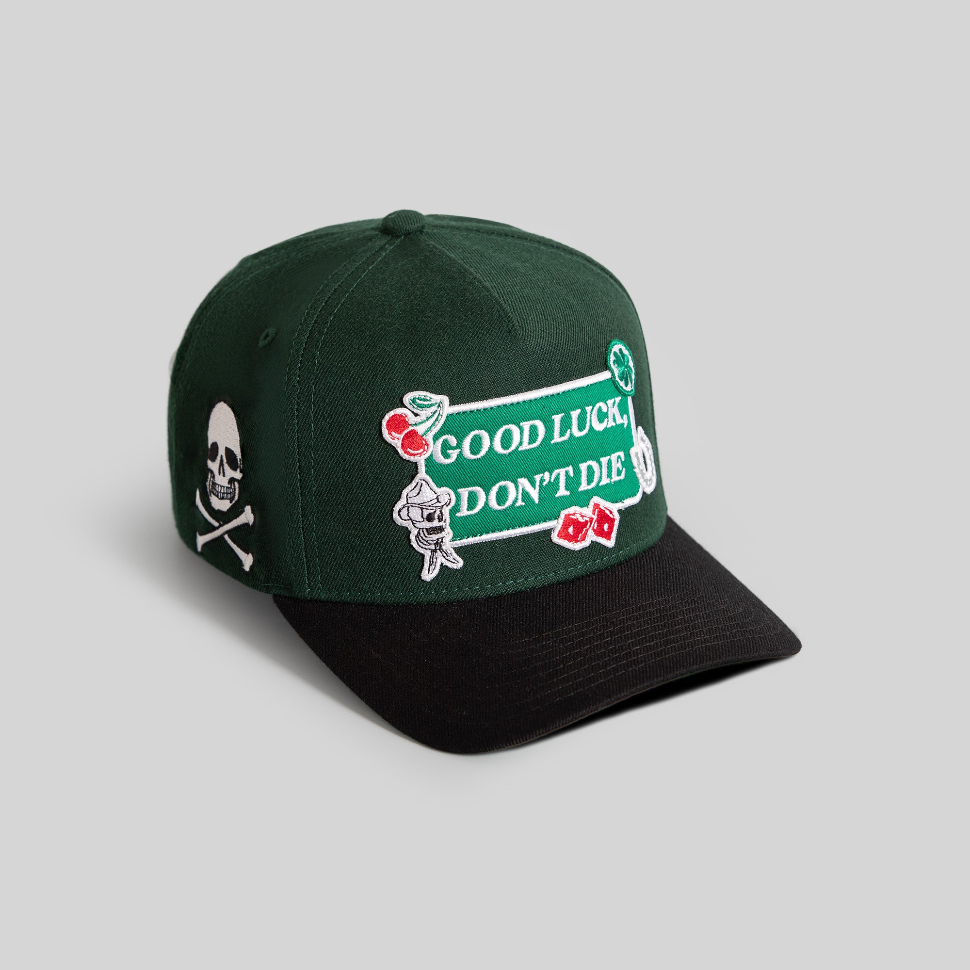 GOOD LUCK DON'T DIE EMERALD BLACK WOOL TRUCKER