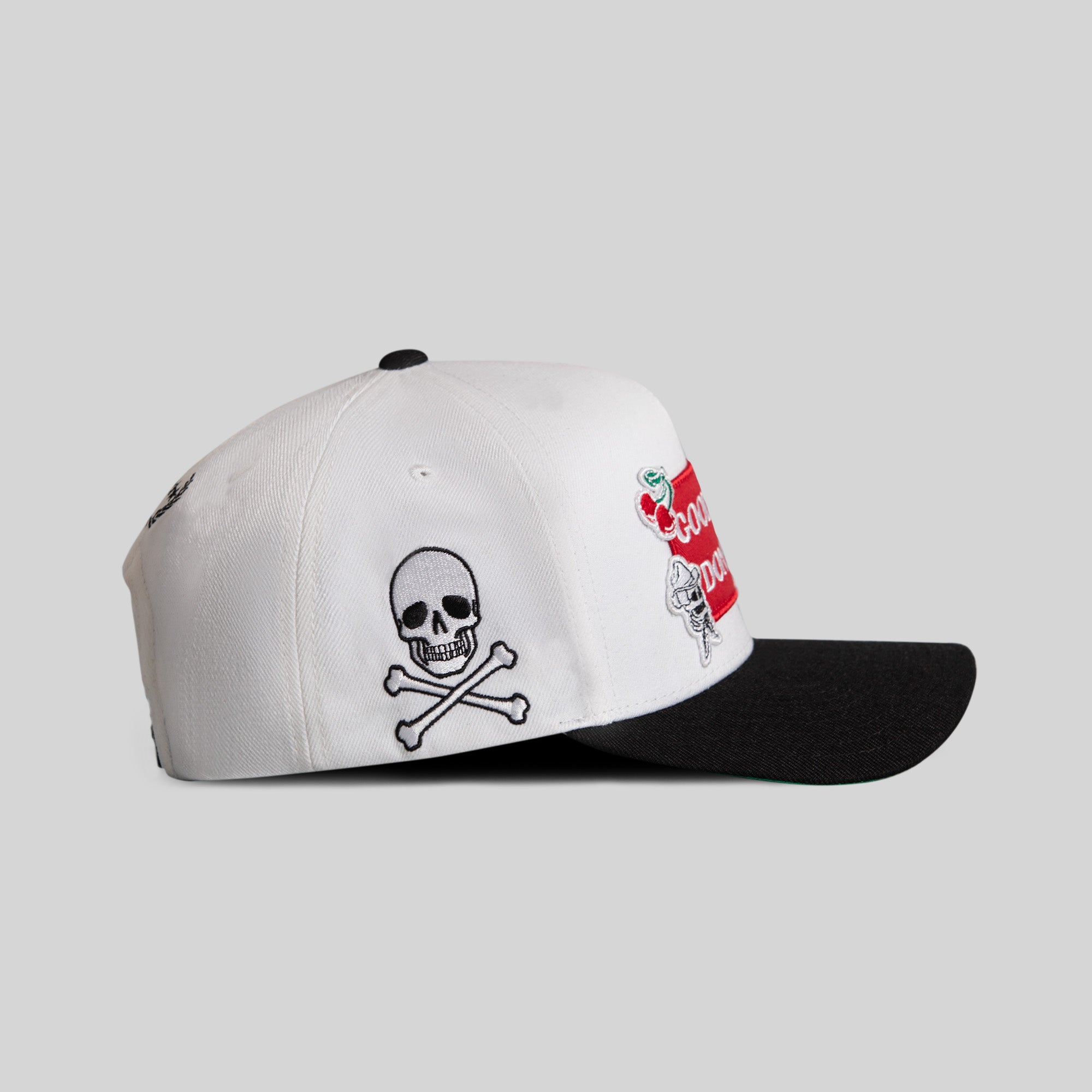 GOOD LUCK DON'T DIE OFF WHITE BLACK WOOL TRUCKER