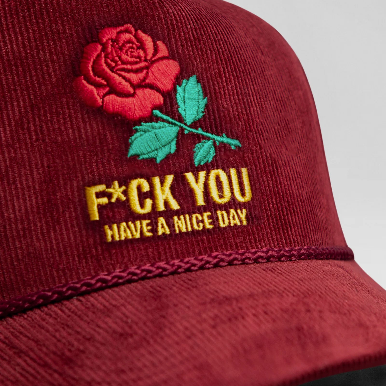 HAVE A NICE DAY BORDEAUX CORDUROY TRUCKER HAT