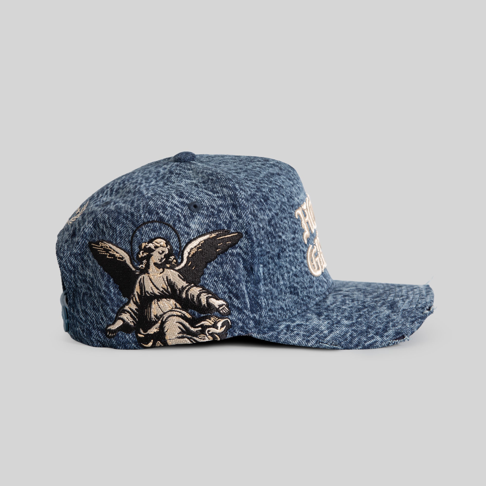 HOLY GRAIL BLUE DISTRESSED DENIM TRUCKER