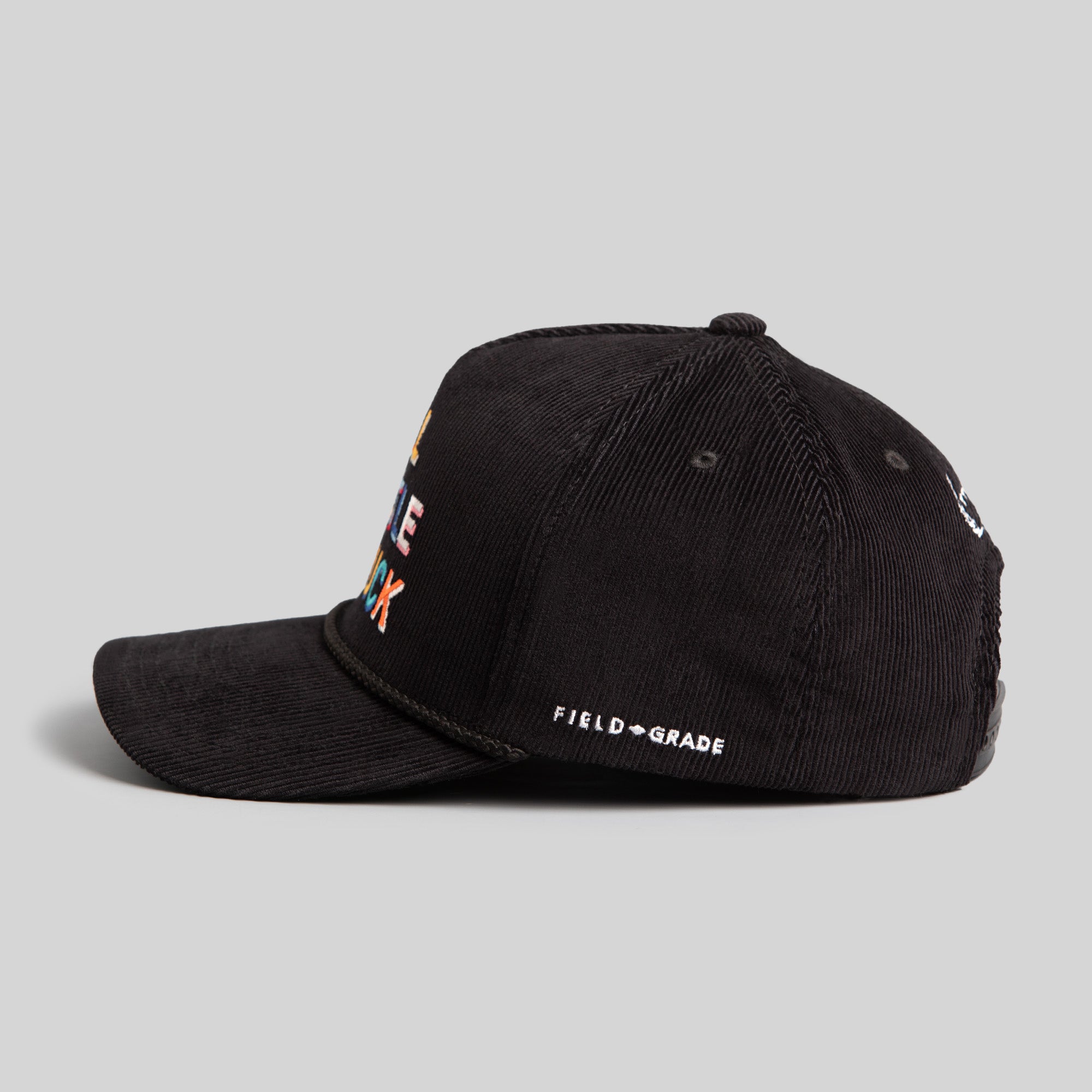 ALL HUSTLE NO LUCK BLACK CORDUROY TRUCKER HAT