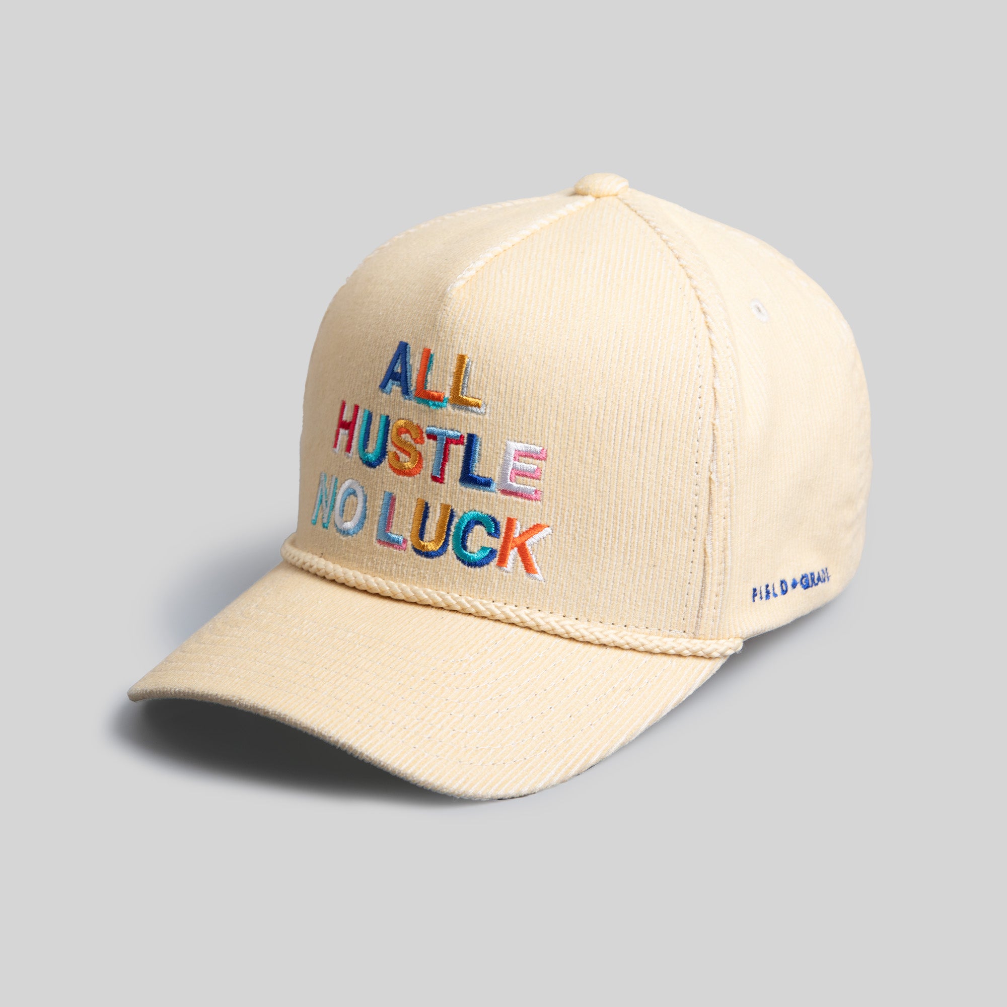 ALL HUSTLE NO LUCK SAND CORDUROY TRUCKER HAT