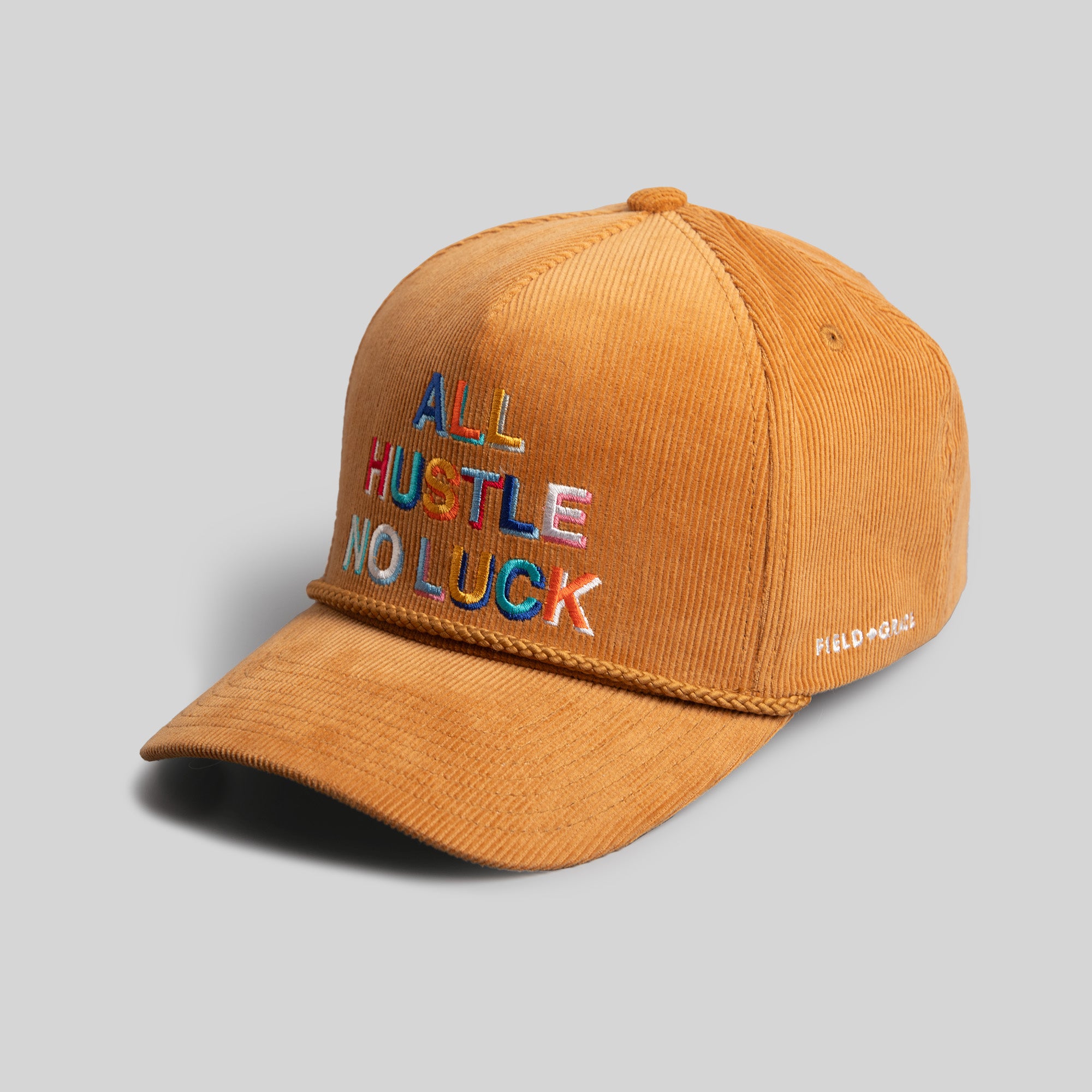 ALL HUSTLE NO LUCK WHEAT CORDUROY TRUCKER HAT