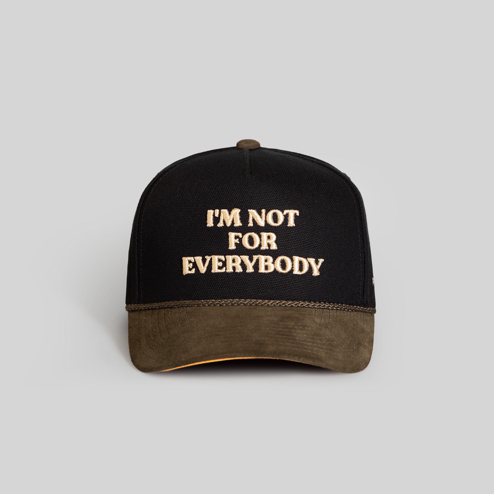 I'M NOT FOR EVERYBODY BLACK OLIVE DUCK CANVAS SUEDE TRUCKER