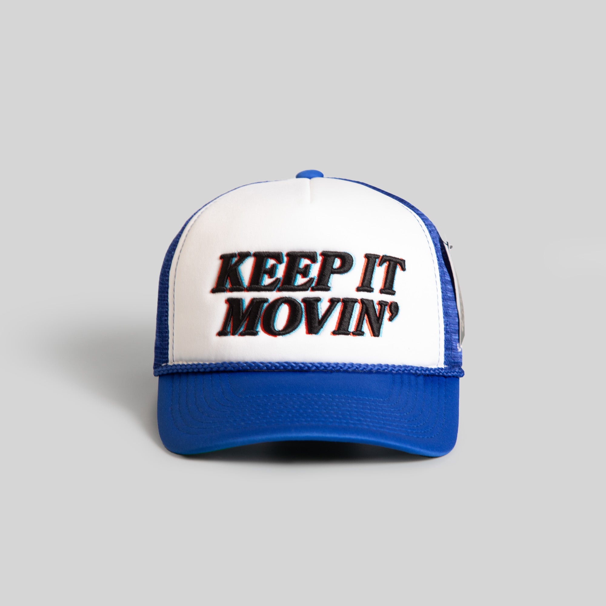 KEEP IT MOVIN' WHITE GAME ROYAL TRUCKER HAT