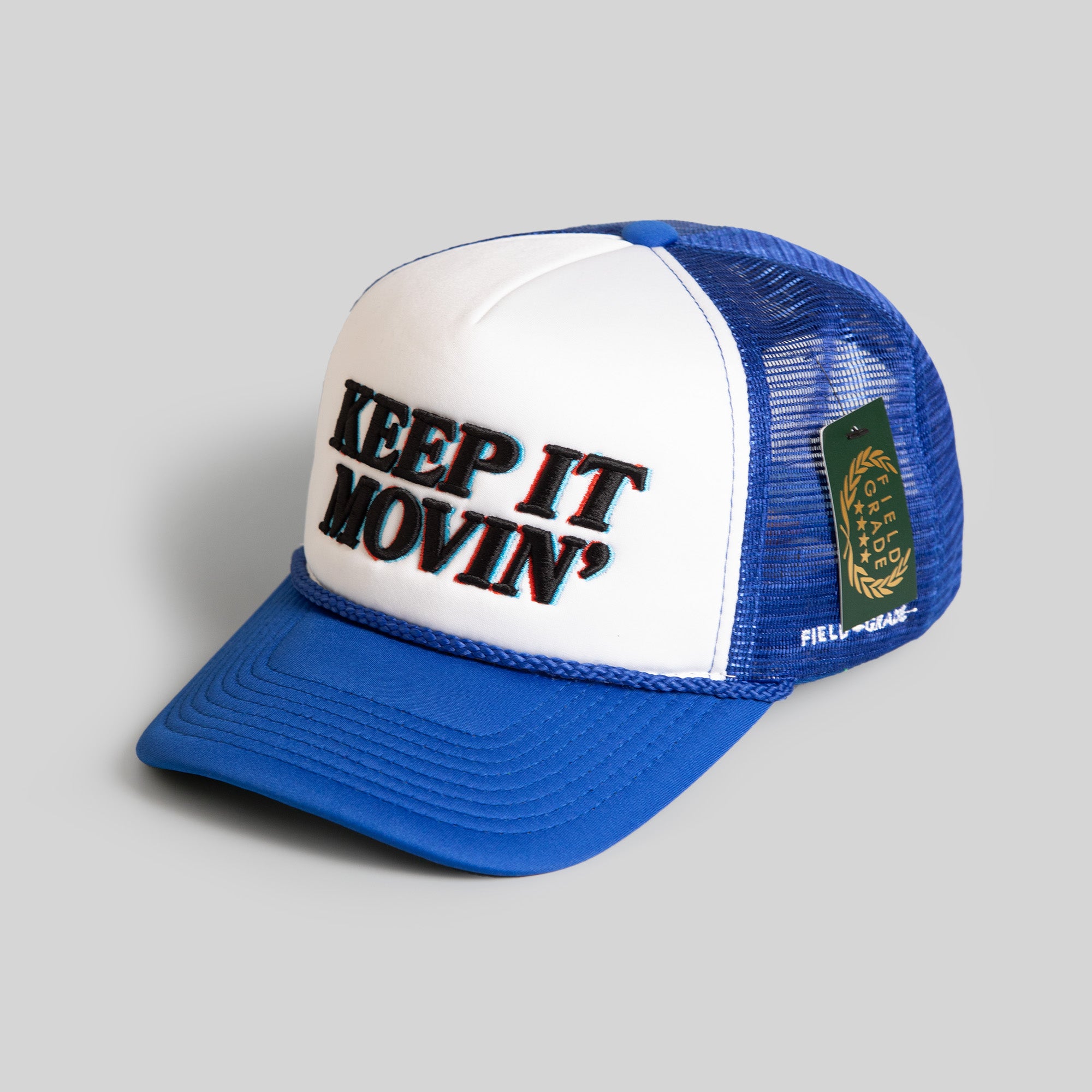 KEEP IT MOVIN' WHITE GAME ROYAL TRUCKER HAT