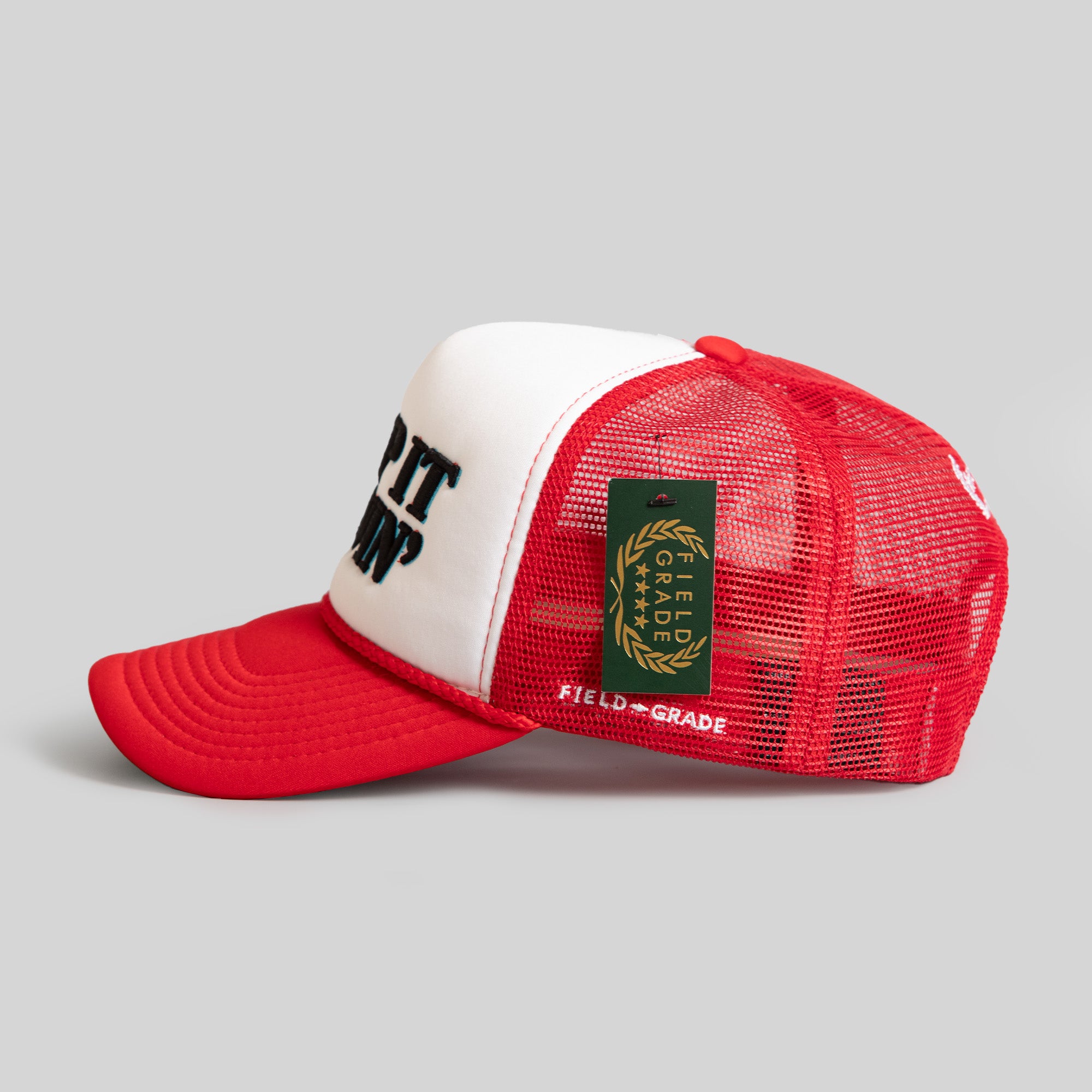 KEEP IT MOVIN' WHITE RED TRUCKER HAT
