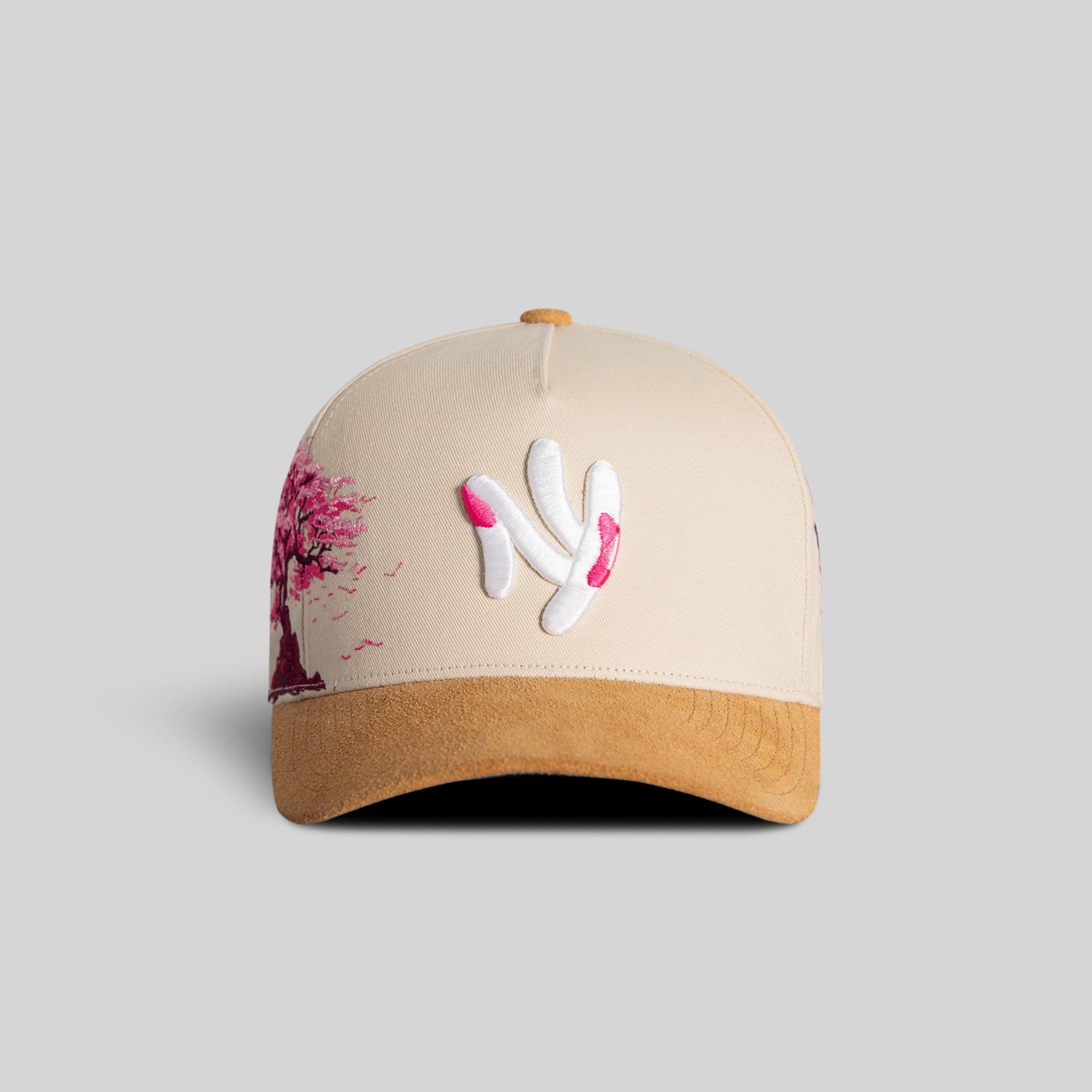 FIELD GRADE X KURVE STUDIO NY IS HEALING CHERRY BLOSSOM TWILL SUEDE TRUCKER