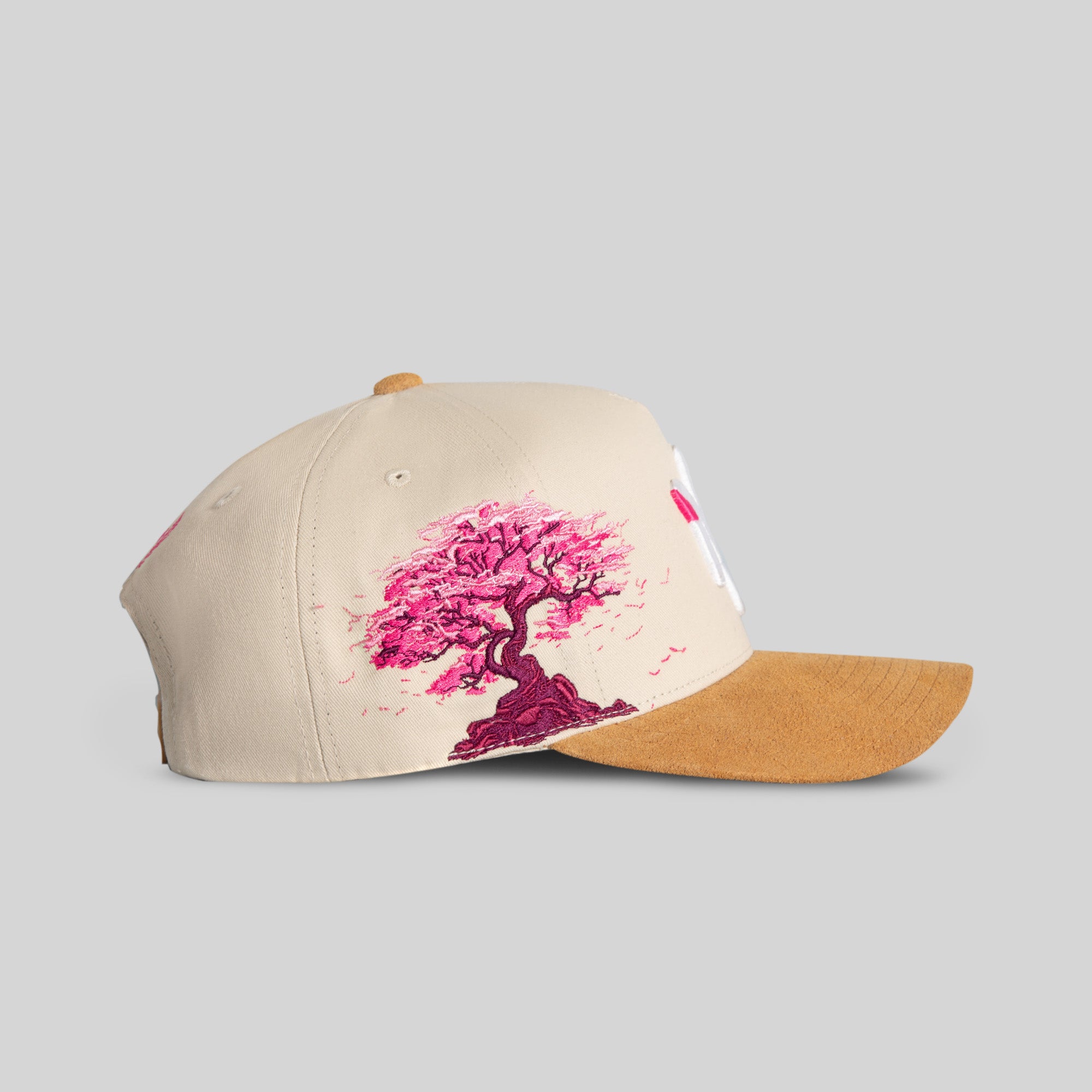 FIELD GRADE X KURVE STUDIO NY IS HEALING CHERRY BLOSSOM TWILL SUEDE TRUCKER