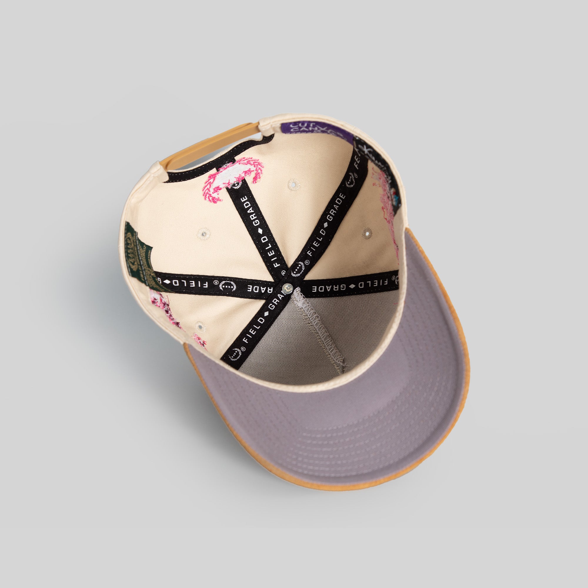 FIELD GRADE X KURVE STUDIO NY IS HEALING CHERRY BLOSSOM TWILL SUEDE TRUCKER