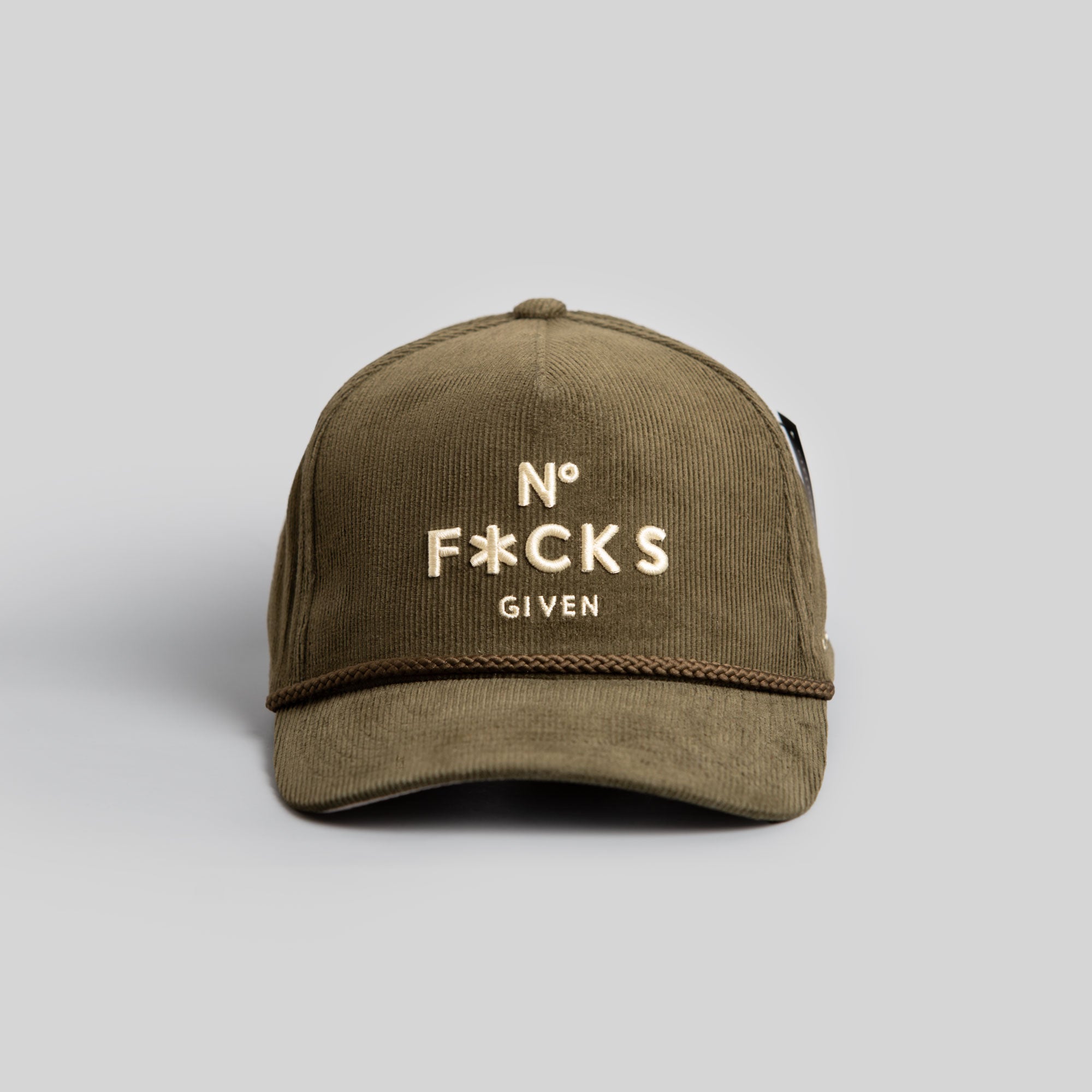 NO F*CKS GIVEN OLIVE CORDUROY TRUCKER HAT