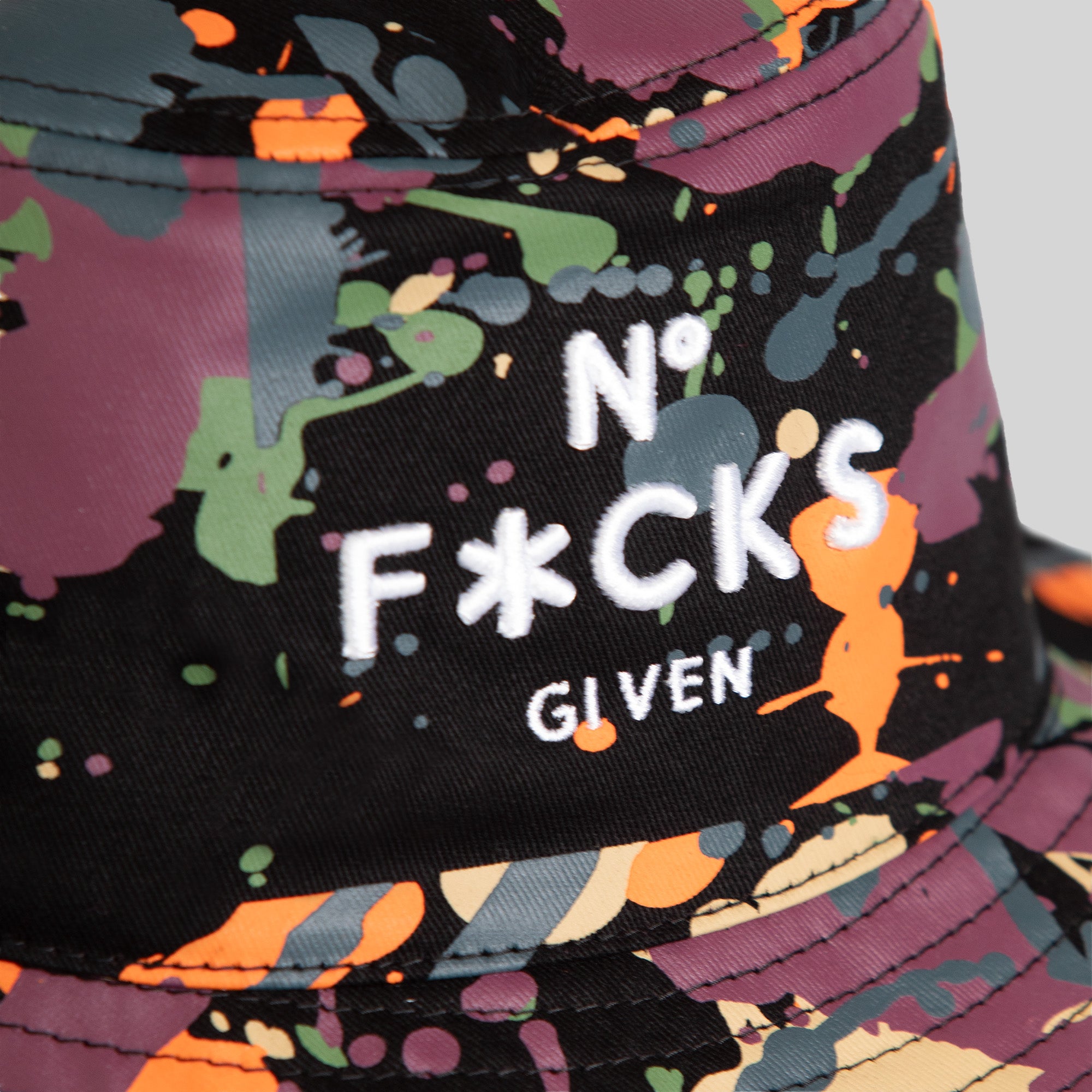 NO F*CKS GIVEN BLACK SPLATTER BUCKET HAT