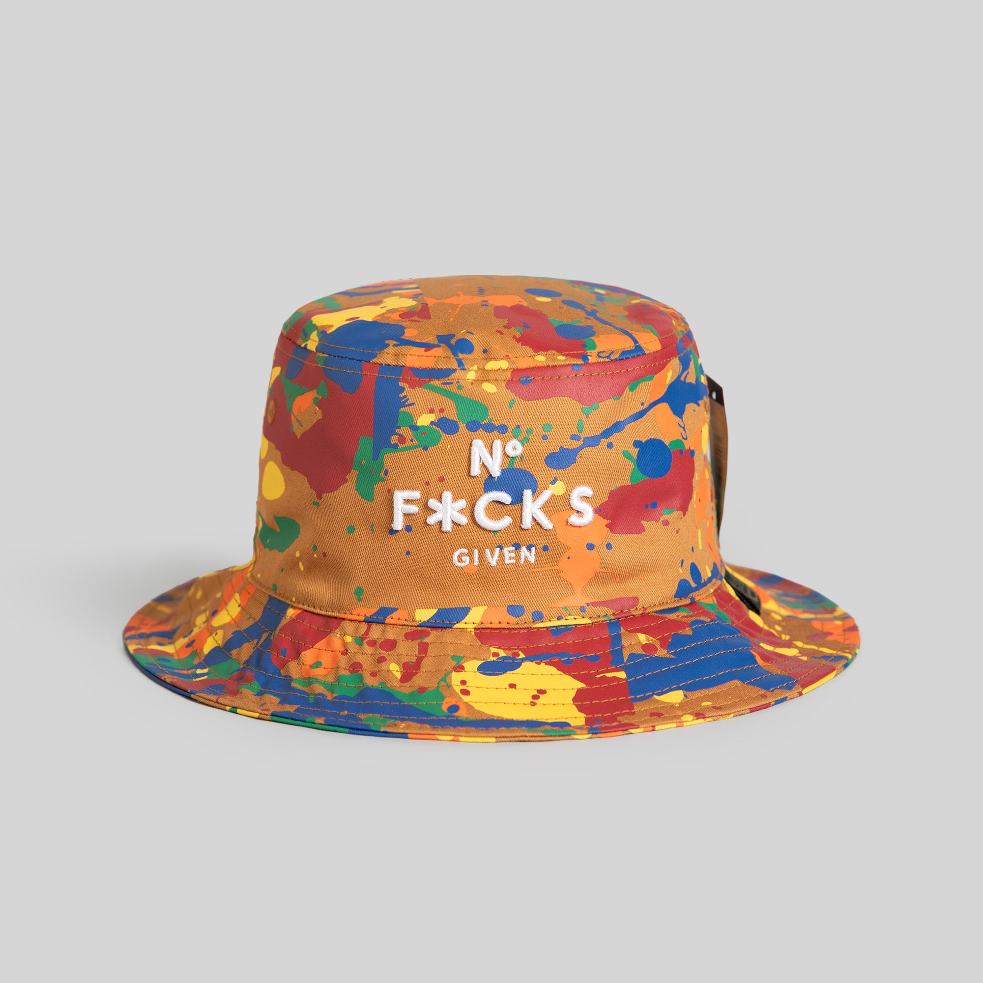 NO F*CKS GIVEN PRIMARY SPLATTER WHEAT BUCKET HAT