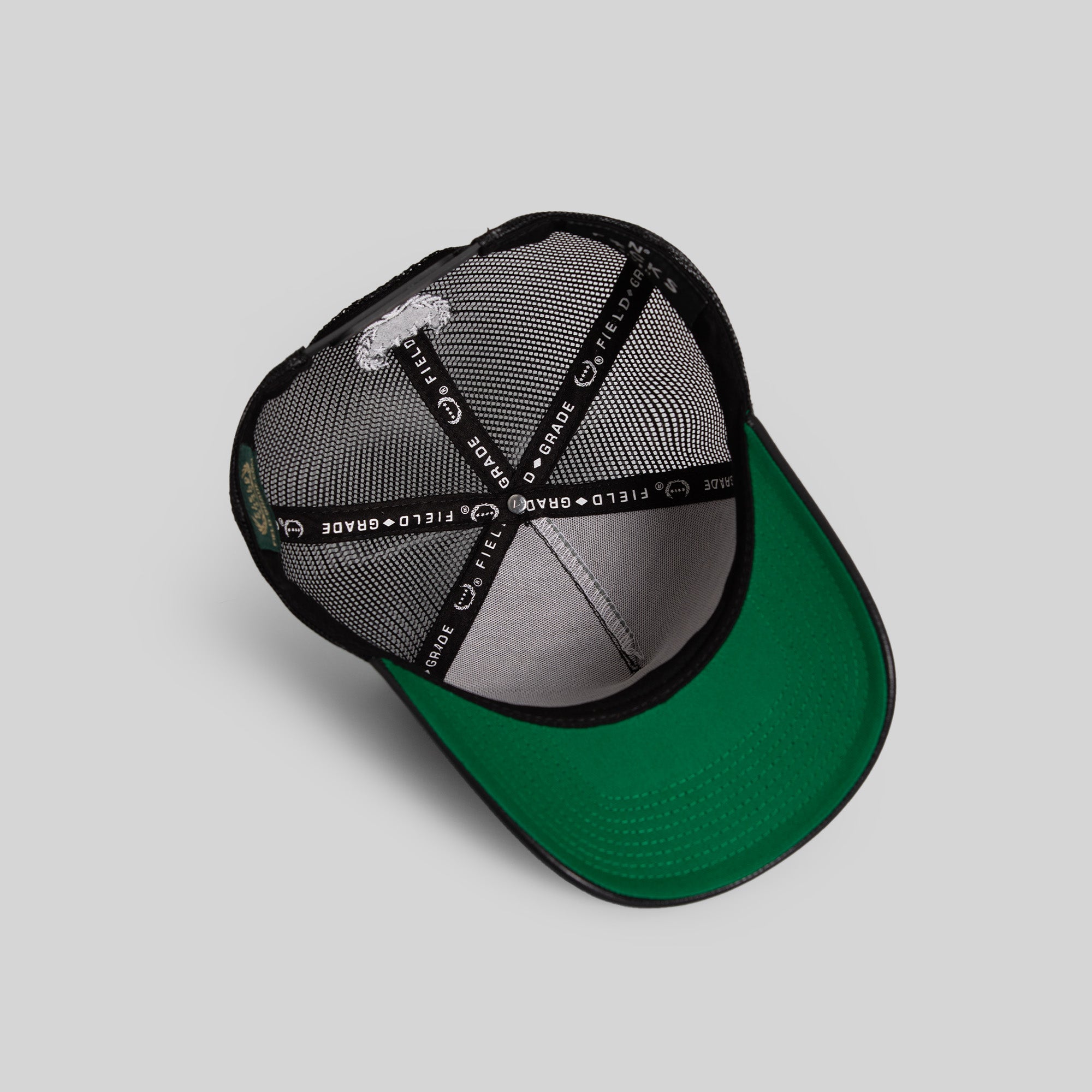 NO F*CKS GIVEN BLACK CAVIAR LEATHER MESH TRUCKER