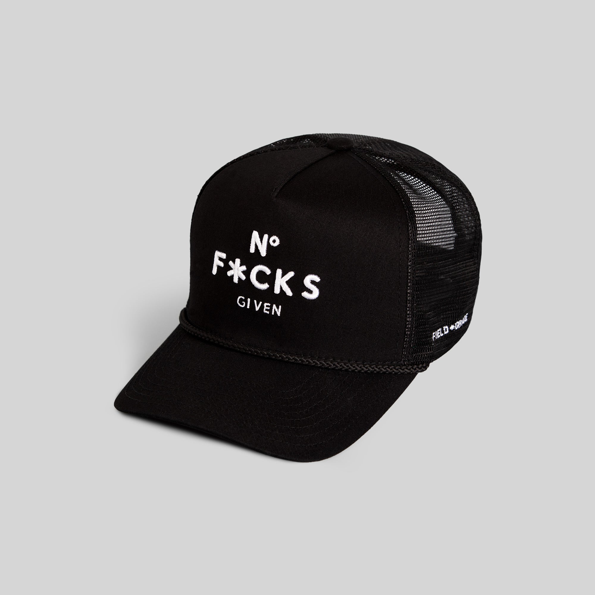 NO F*CKS GIVEN BLACK TWILL MESHBACK TRUCKER HAT