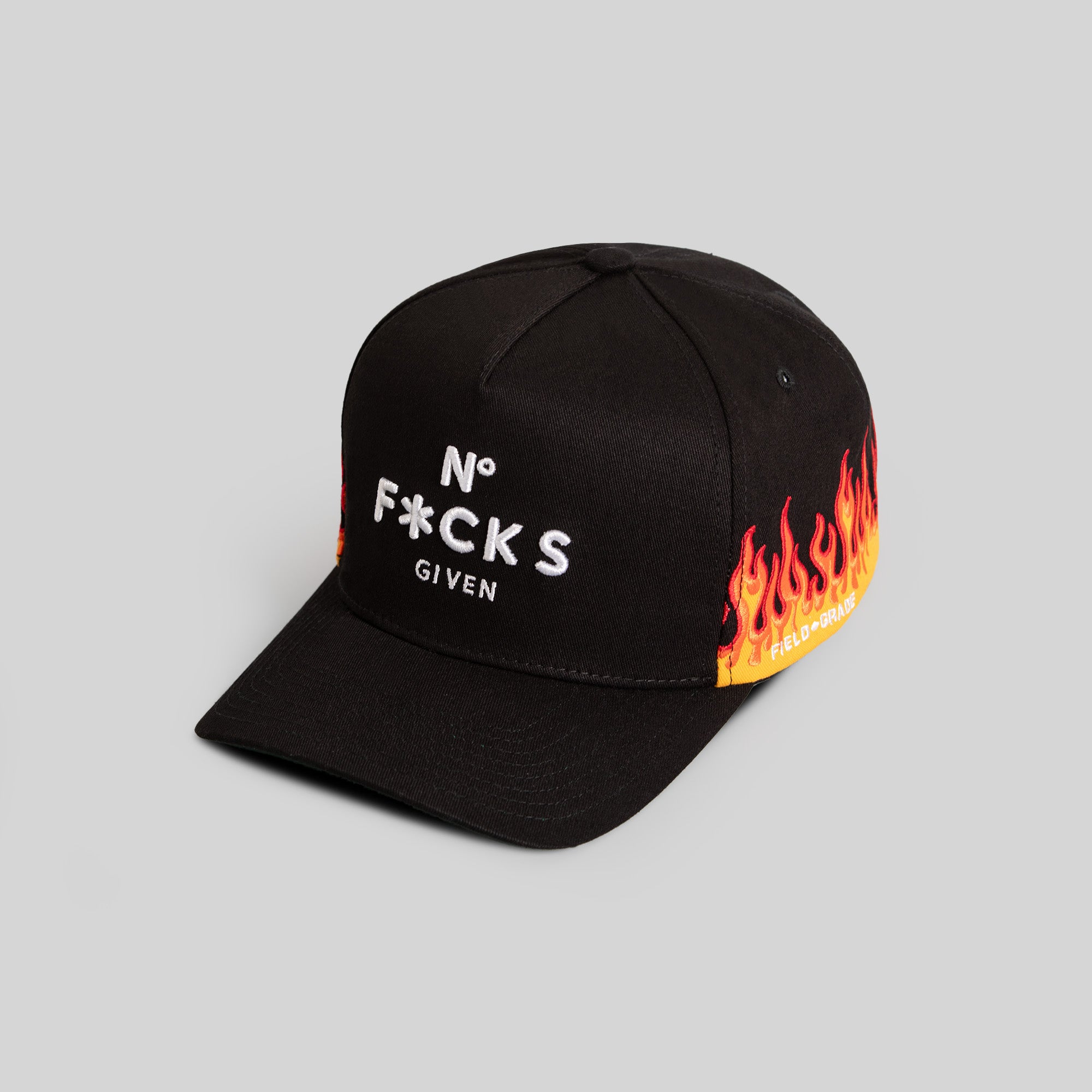 NO F*CKS GIVEN FLAMES BLACK TWILL TRUCKER