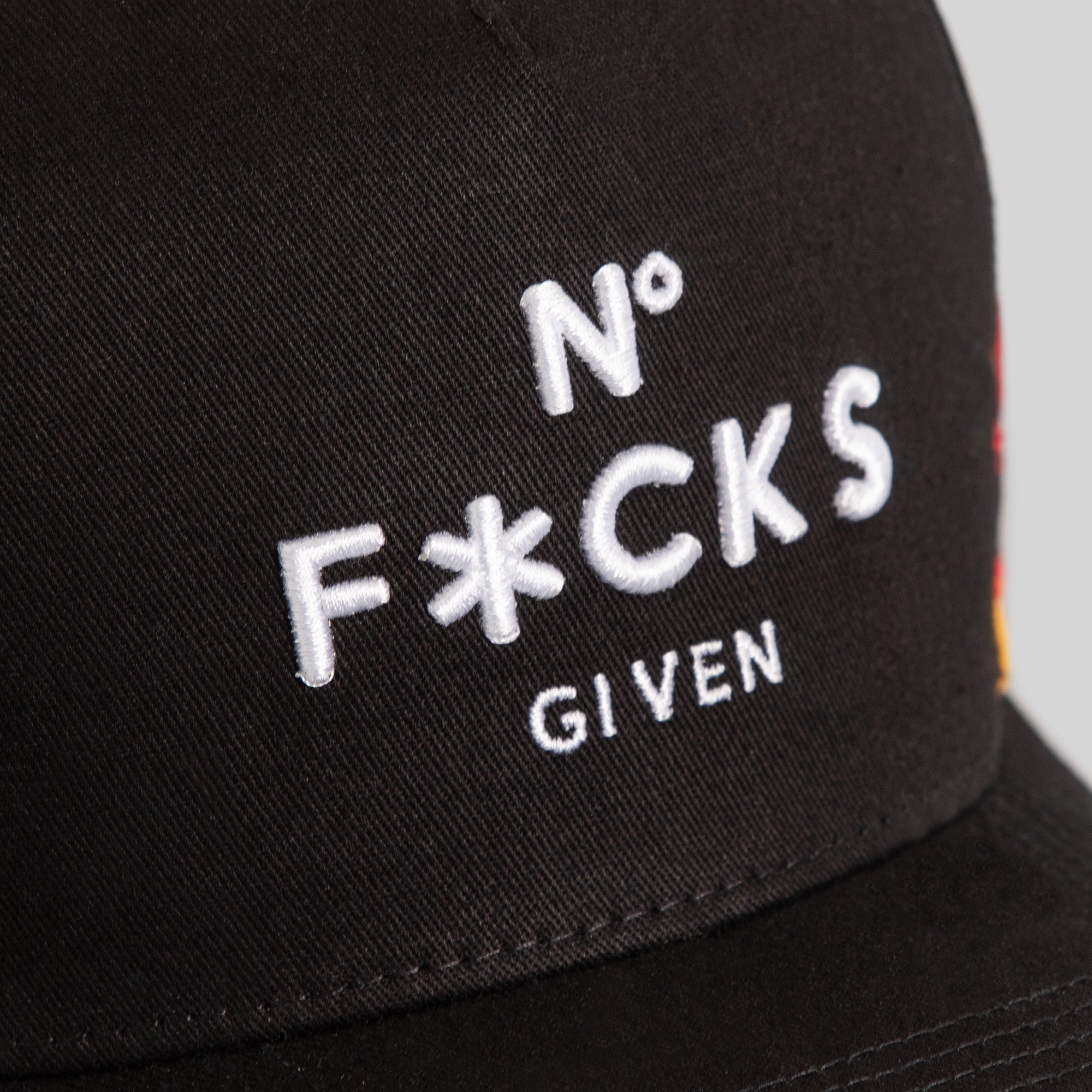 NO F*CKS GIVEN FLAMES BLACK TWILL TRUCKER