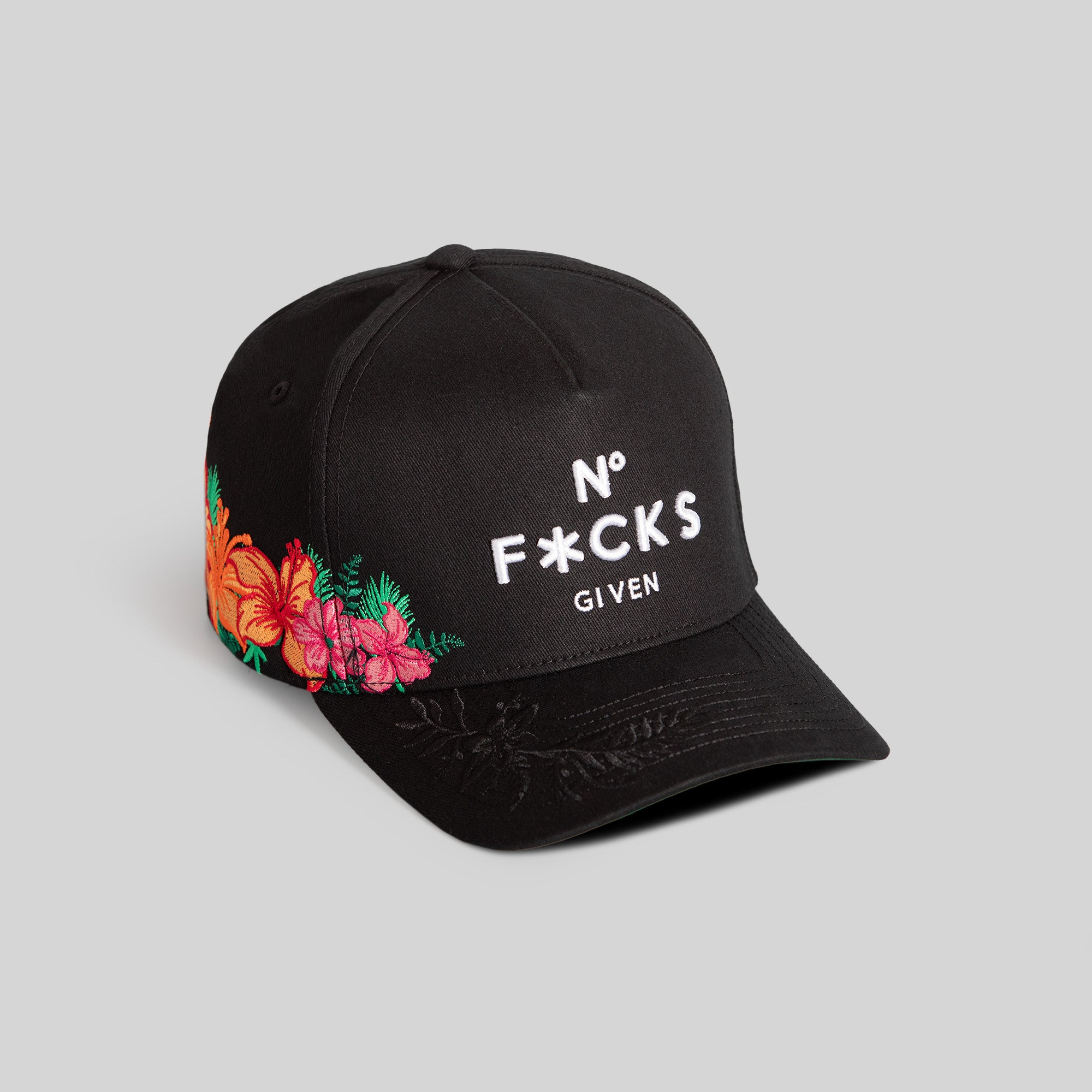 NO F*CKS GIVEN FLORAL BLACK TWILL TRUCKER