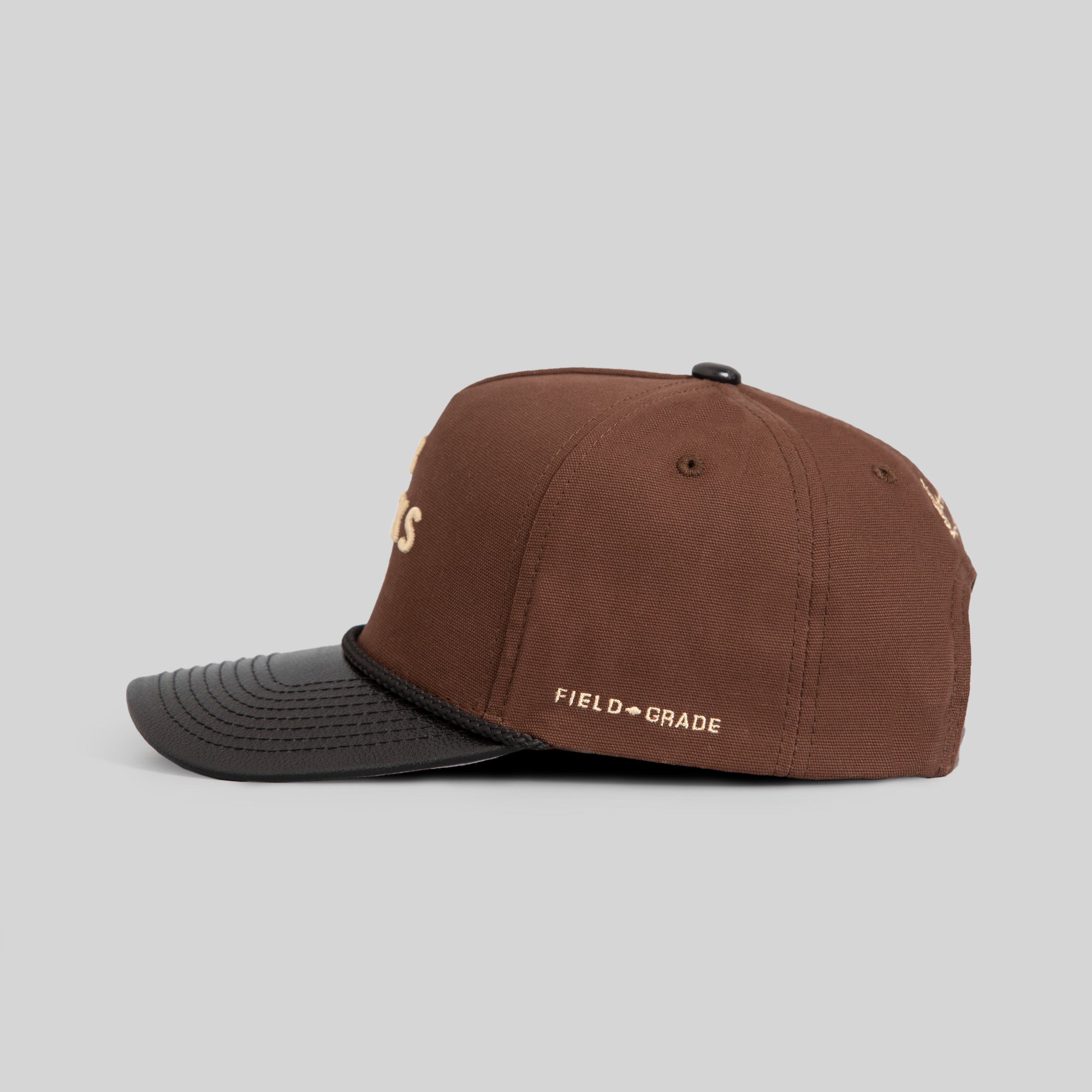 NO F*CKS GIVEN MOCHA BLACK DUCK CANVAS LEATHER TRUCKER HAT