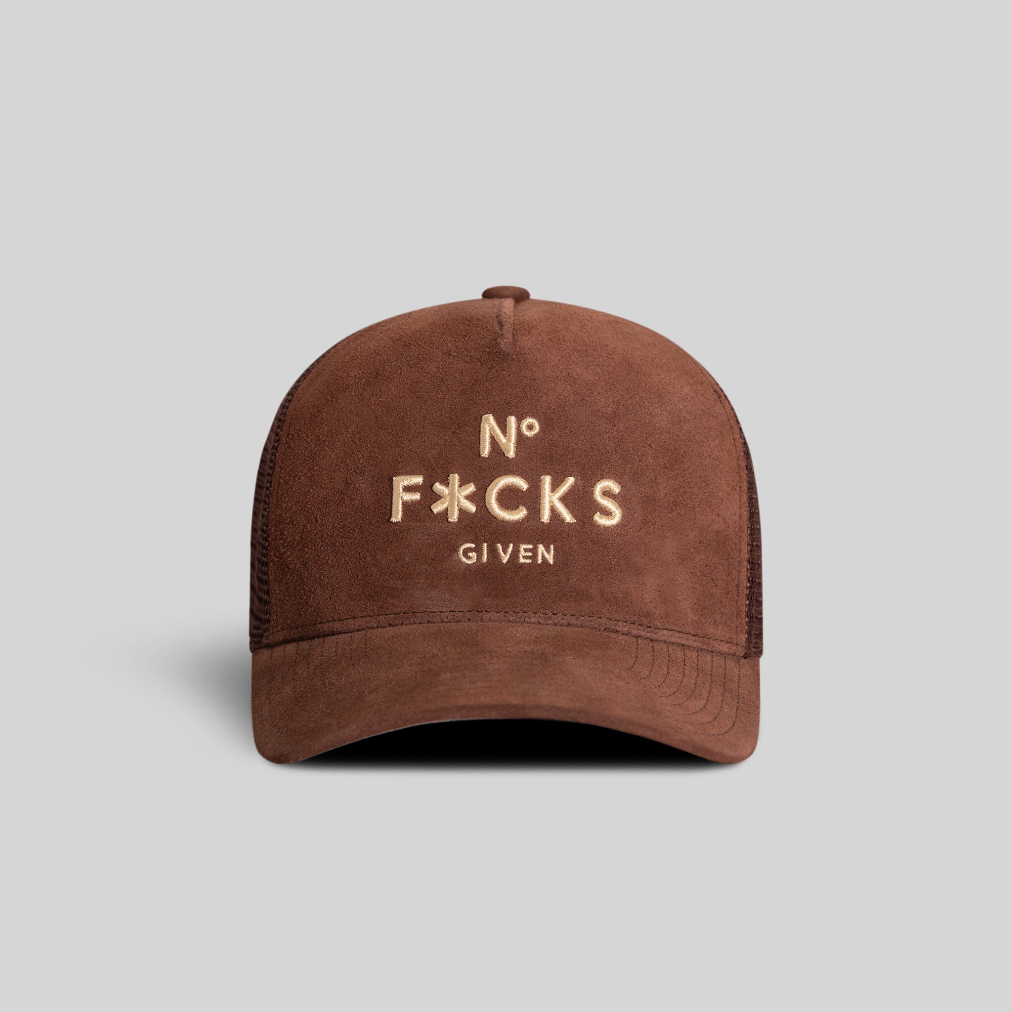 NO F*CKS GIVEN MOCHA SUEDE MESH TRUCKER