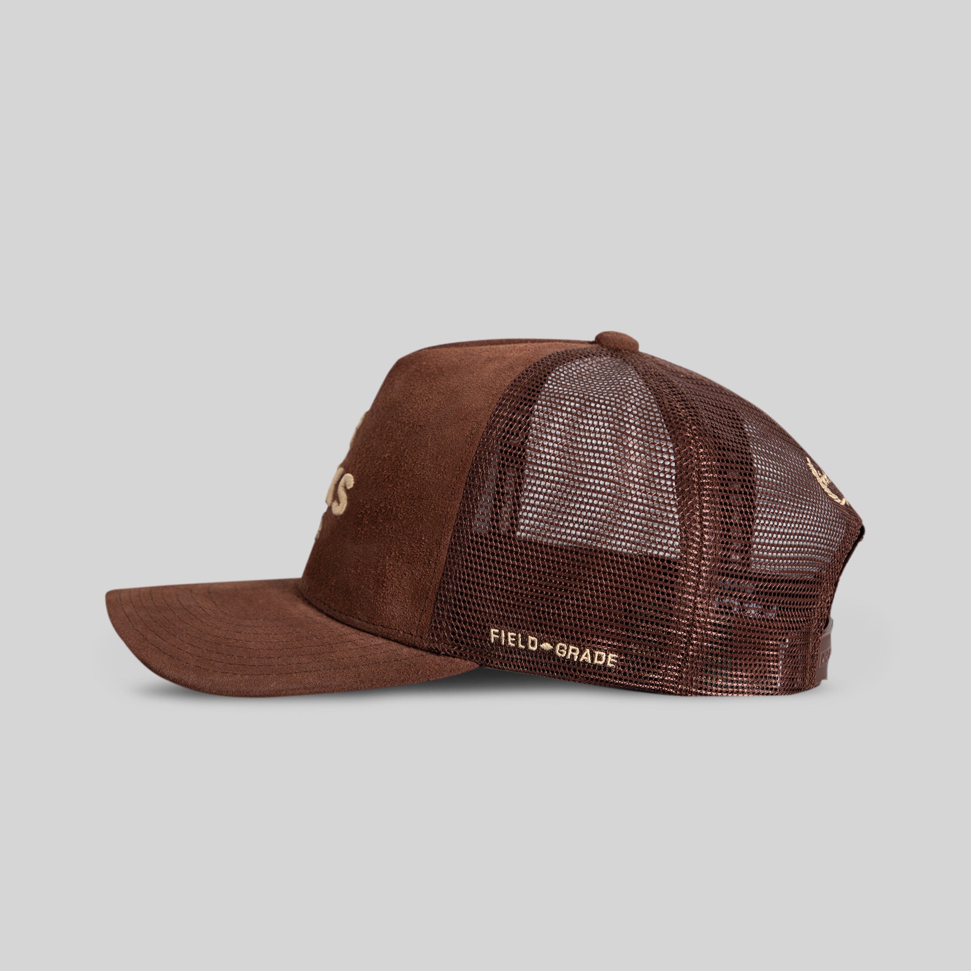 NO F*CKS GIVEN MOCHA SUEDE MESH TRUCKER